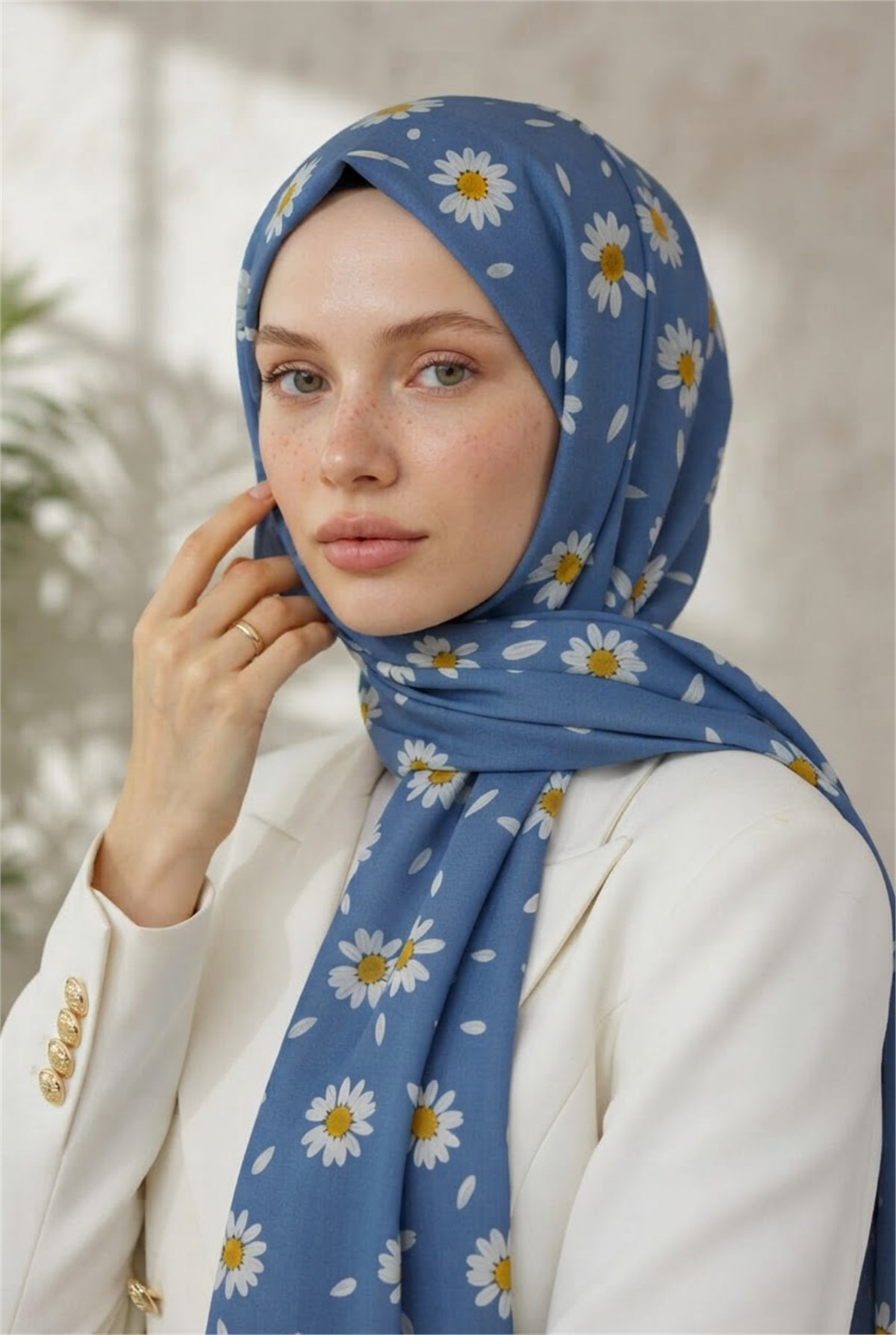 KREP PAPATYA DESENLİ BEBE MAVİSİ RENKLİ 75X195 KIRIŞMAZ ŞAL