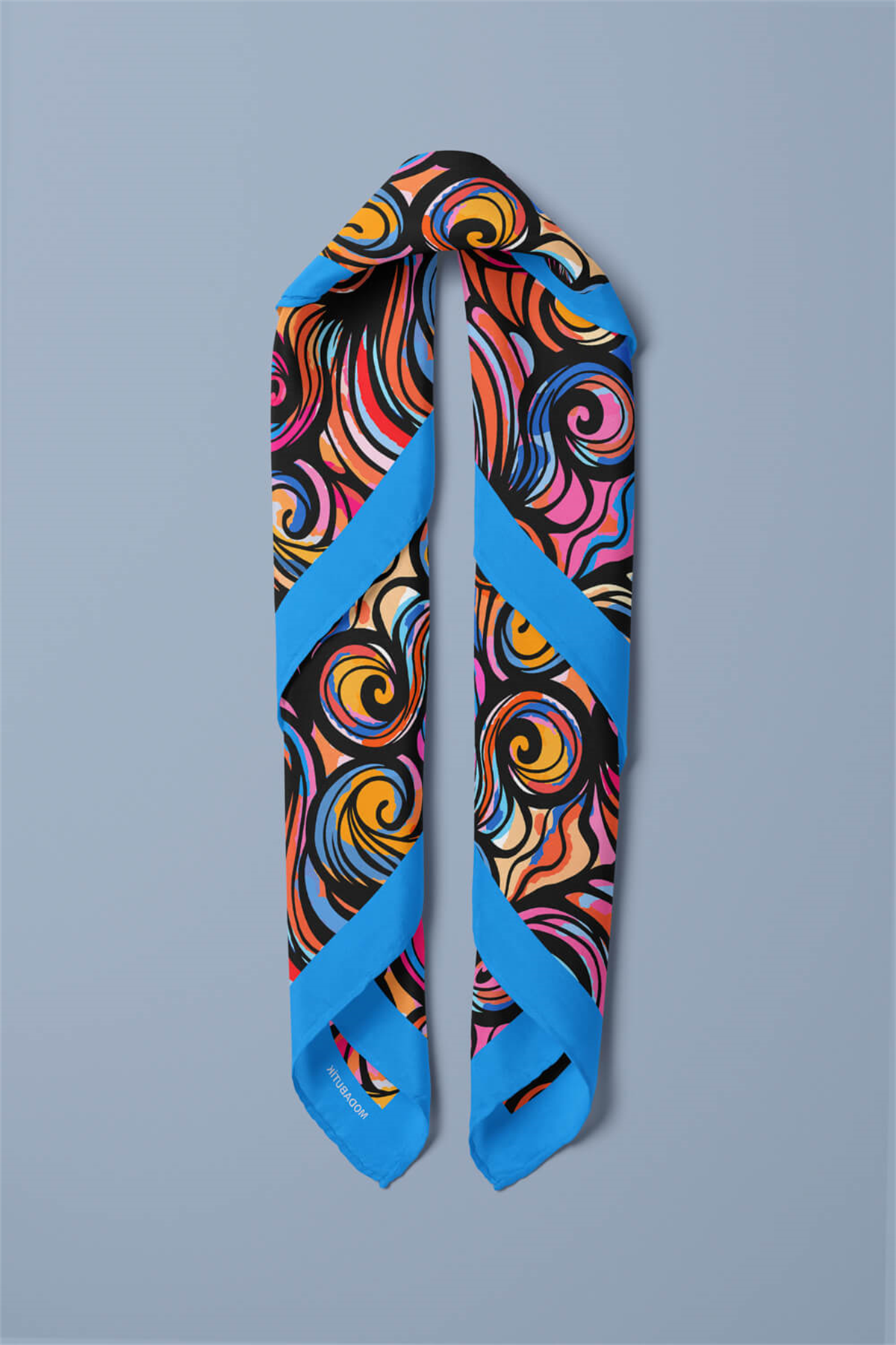 D48 Kadın Egzotik Desenli Bandana 50x50 Mor DG0291-22