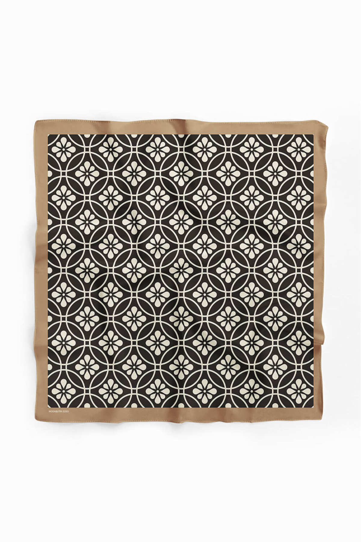 D104 Kadın Çiçek Desenli Bandana 50x50 Siyah Beyaz