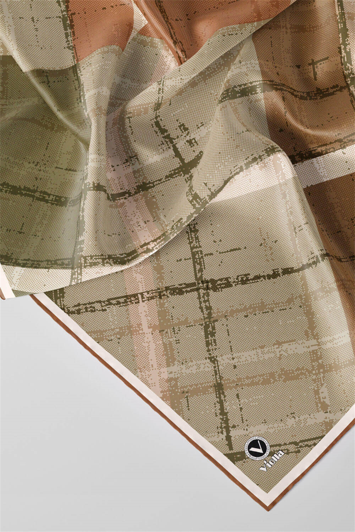Twill Eskitme Desenli Somon Renkli 90x90 Eşarp (İpek İçermez) Kenar Dikiş Şekli El Dikişli