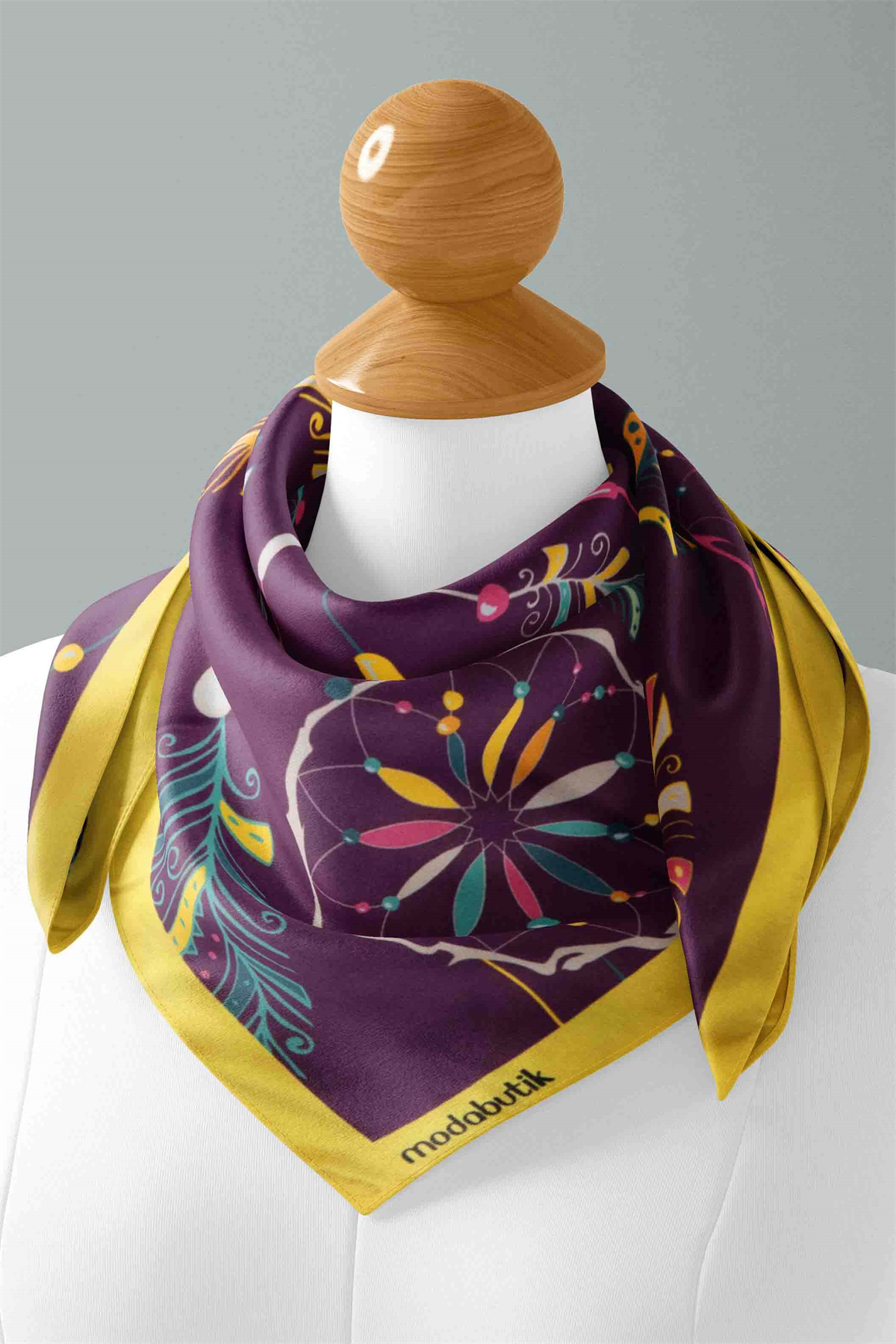 B97 Kadın Yaprak Desenli Bandana 50x50 Yeşil DG0332-22 Snz