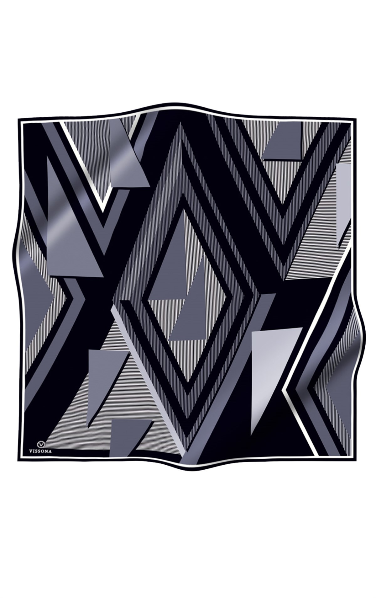 % 57 İPEK % 43 VİSKON Twill İpek Geometrik Desenli Gri - Siyah Renkli 90x90 Eşarp Dikim Şekli : El Dikişi