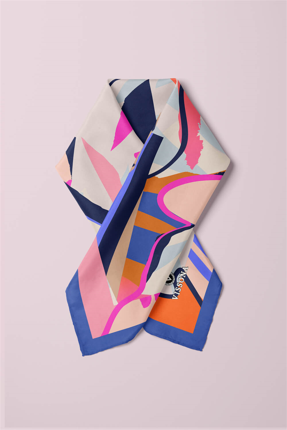 Saten İpek Geometrik Desenli Kadın Bandana