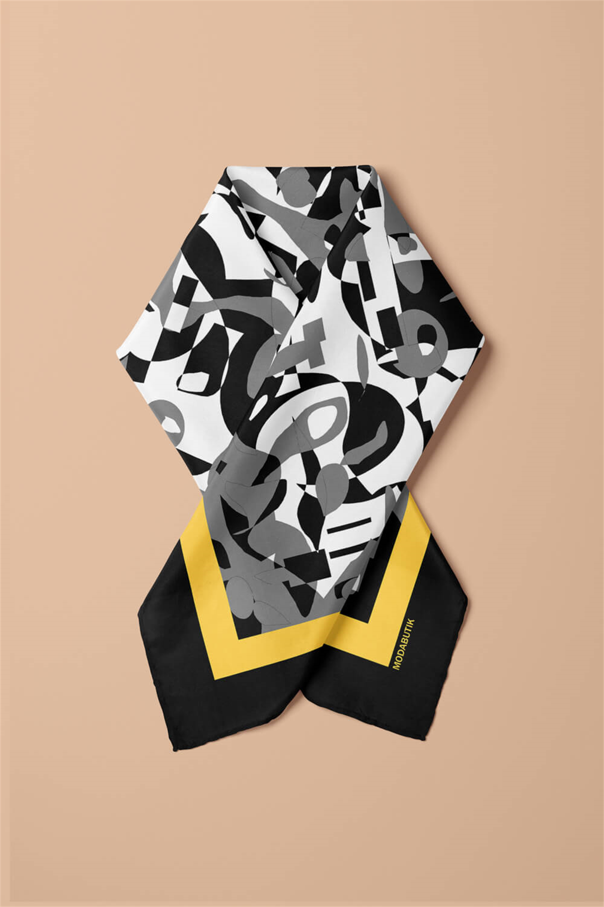 Kadın Siyah Beyaz Complex Desenli 50x50 Bandana HYL DG0976-22
