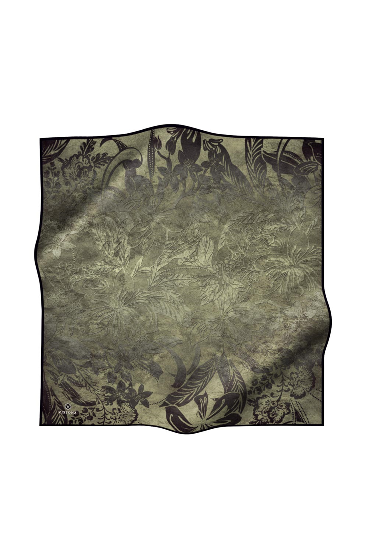 % 57 İpek % 43 Viskon Twill İpek Degradeli Yaprak Desenli  Haki Renkli 90x90 Eşarp Dikim Şekli : El Dikişi