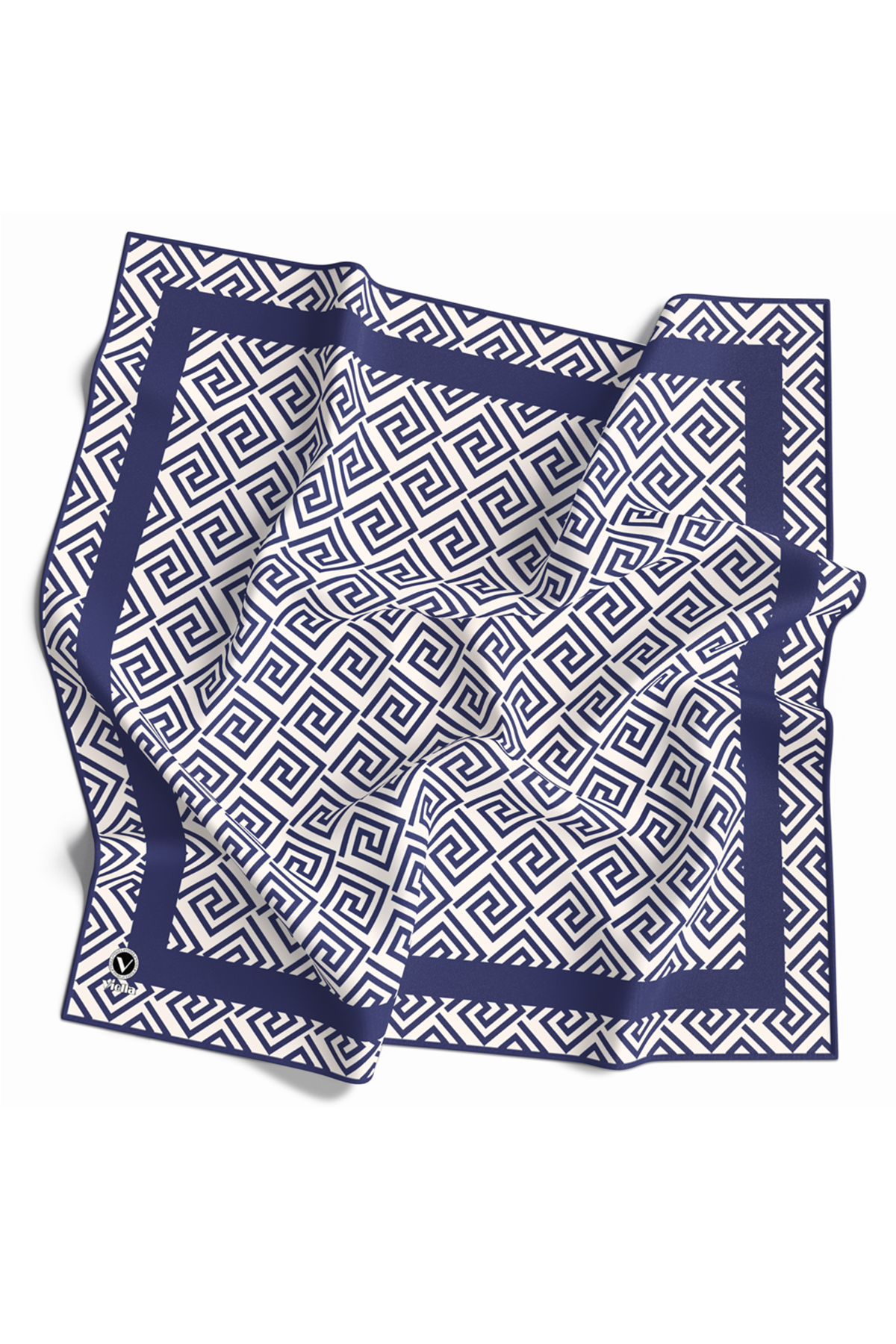 Twill Minimalist Desenli Lacivert Renkli 90x90 Eşarp (İpek İçermez) Kenar Dikiş Şekli El Dikişli