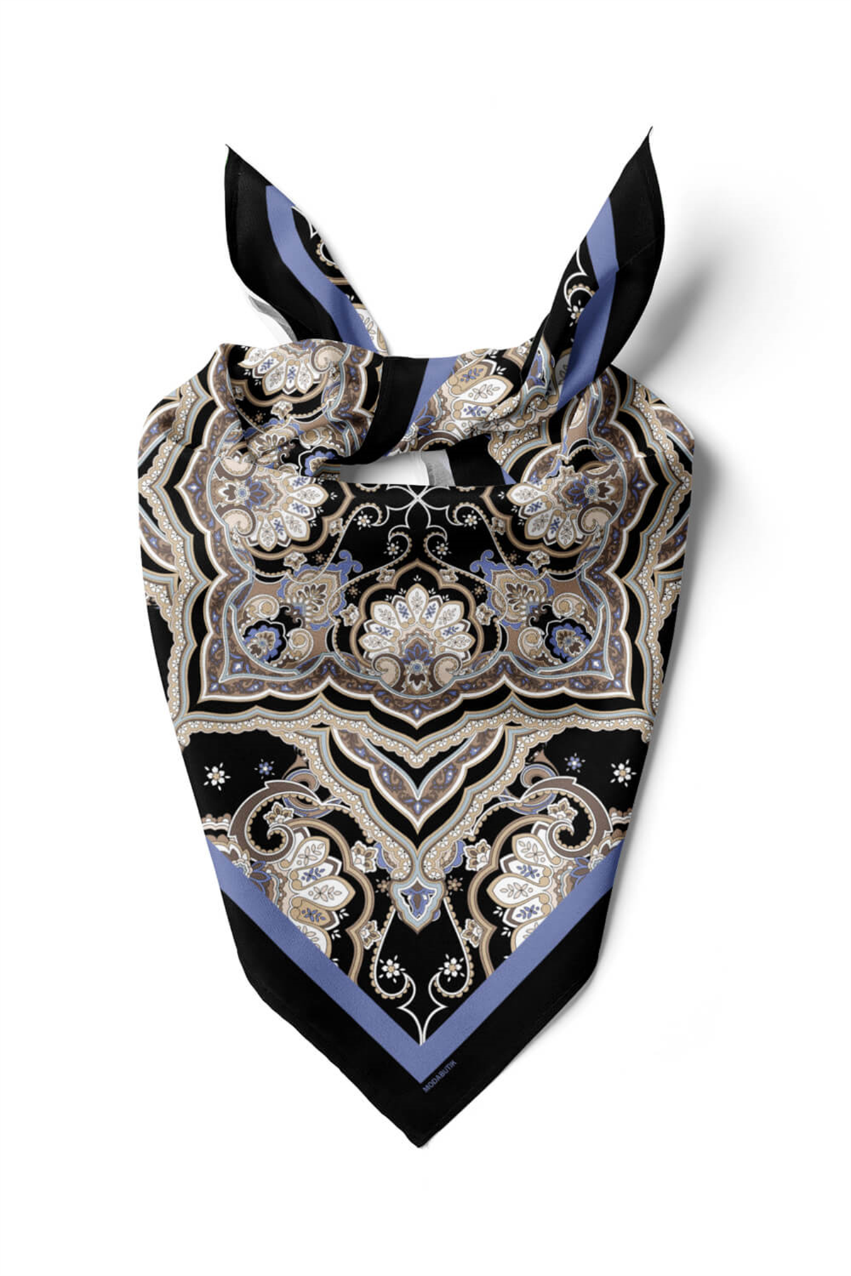 C35 Kadın Krem Açık Mavi Layer Desenli 50x50 Bandana HYL DG0956-22