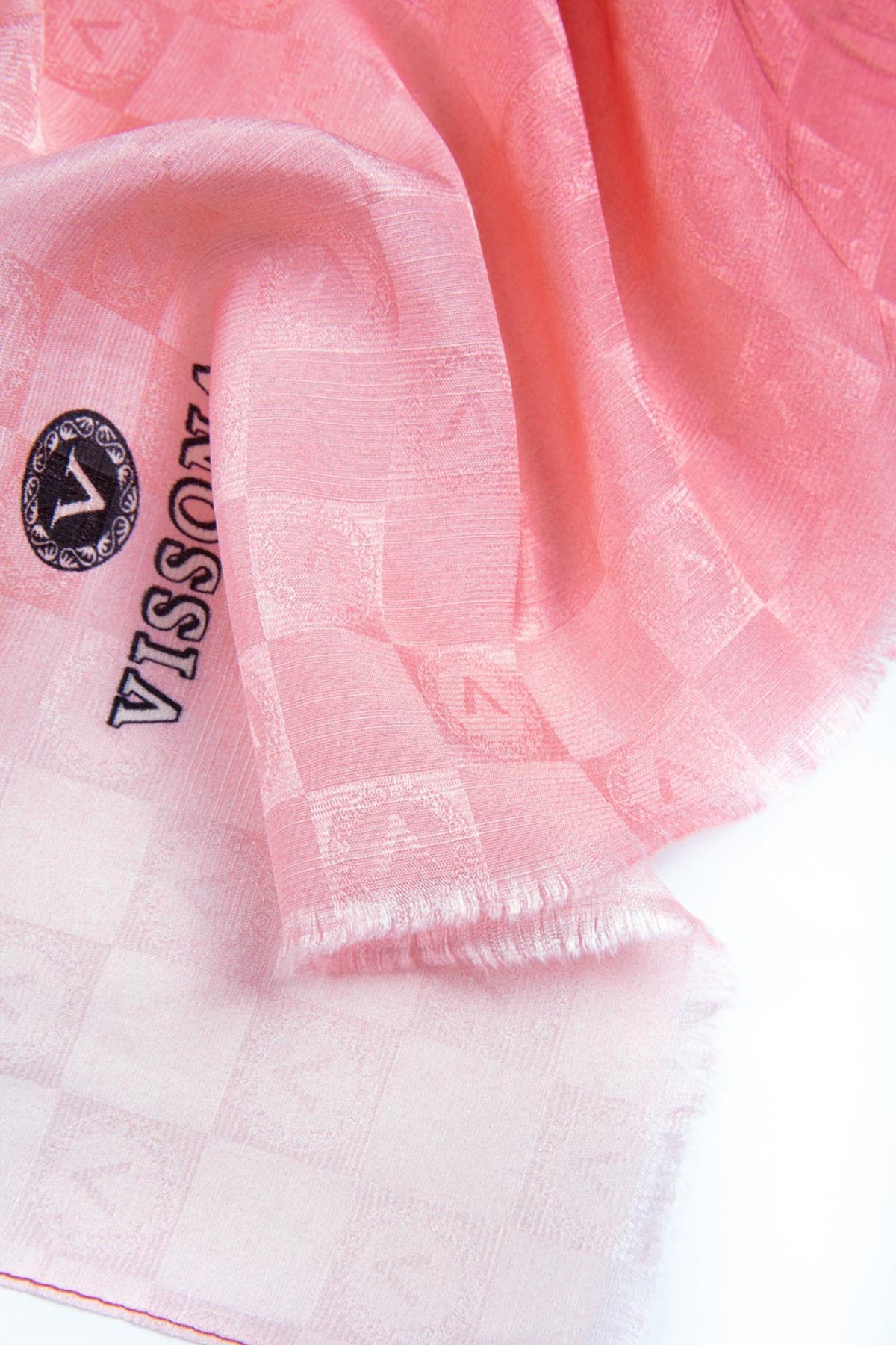 Vissona %57 İPEK %43 PAMUK Degrade Desenli Pudra Renkli Şal -  70x190 Dikiş Tipi İtalyan Dikişli