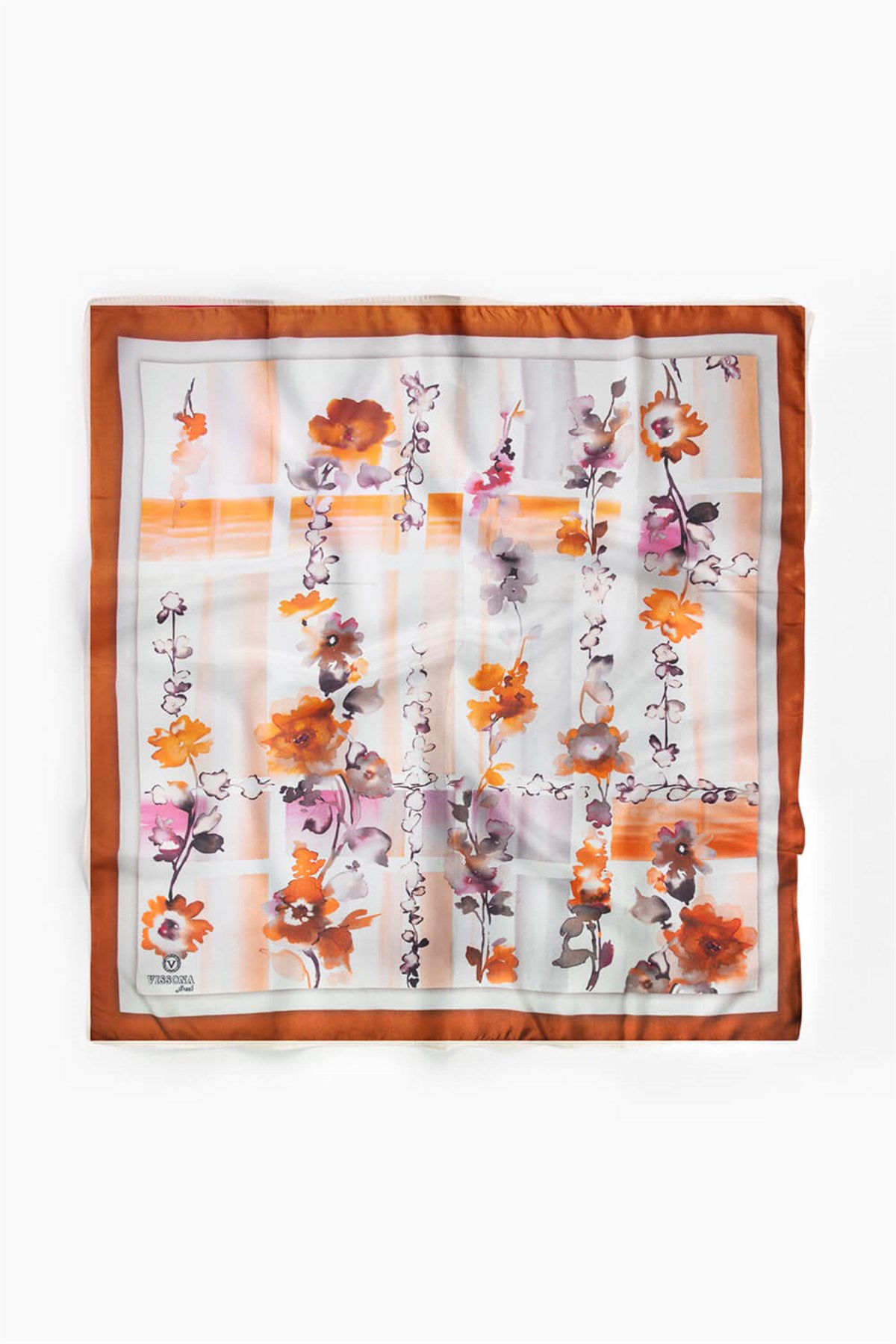 %100 İpek Kadın Desenli Bandana 80x80