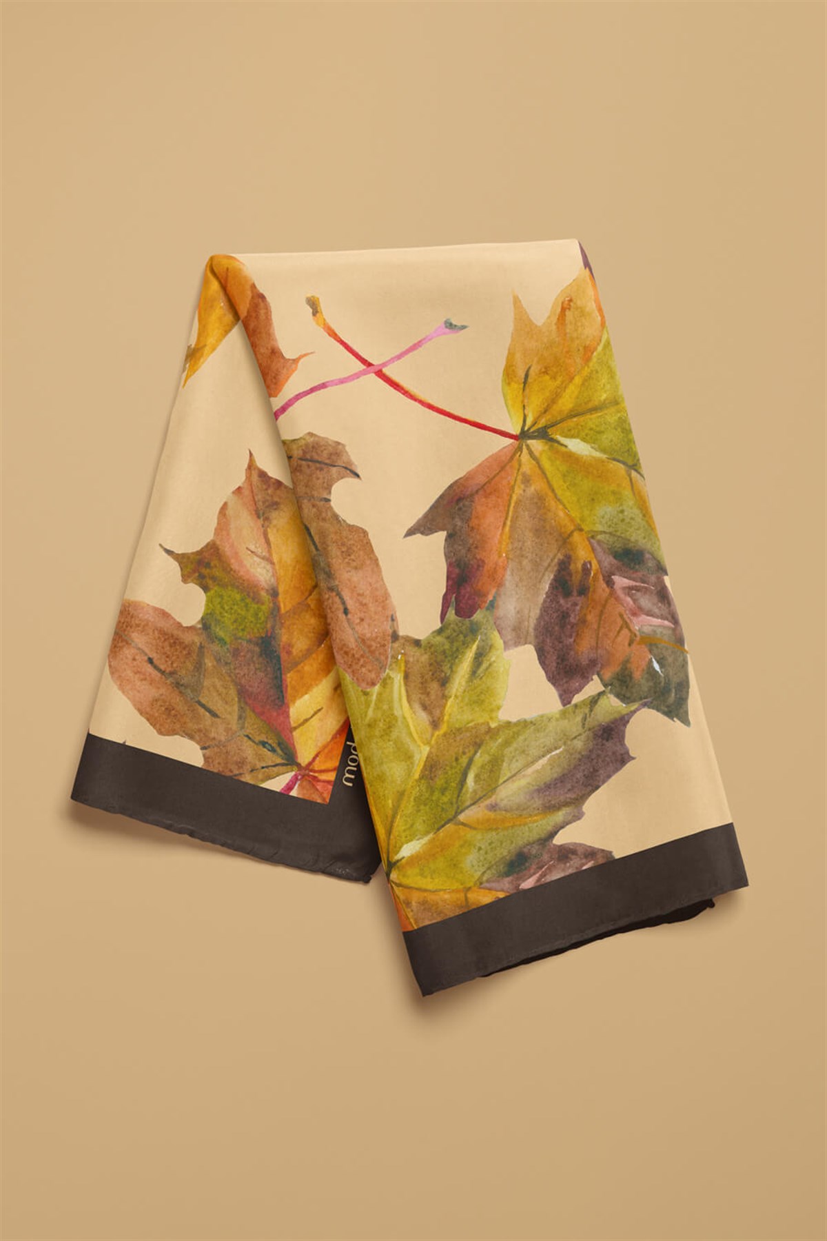 Violla B107 Kadın Yaprak Desenli Bandana 50x50 Yeşil Kahverengi DG0437-22