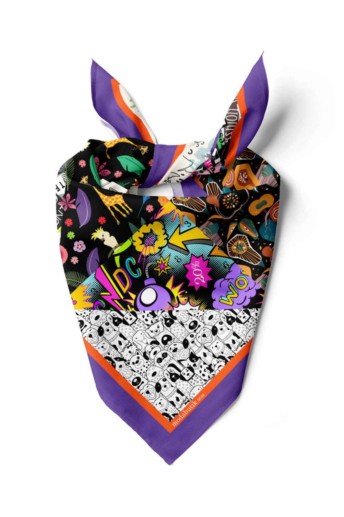 G74 Papatya Desenli Yeşil Kahve Köpek Bandanası DG5644 45x45