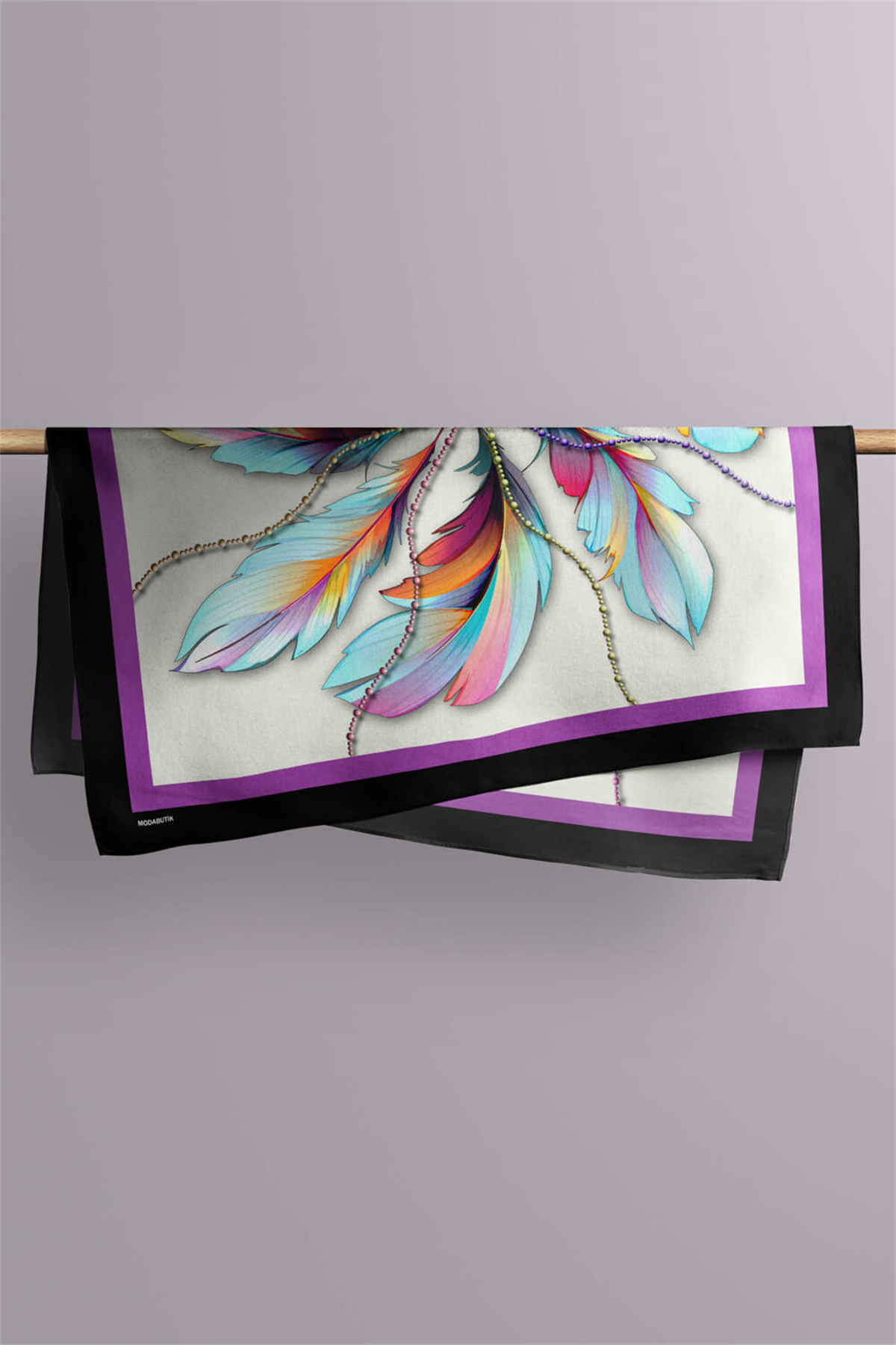 Kadın Leaf Desenli Bandana 50x50 Mor DG0226-22