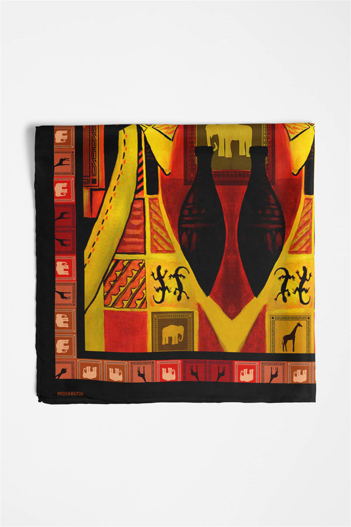 D113 Kadın African Desenli Bandana 50x50 Kırmızı DG0217-22