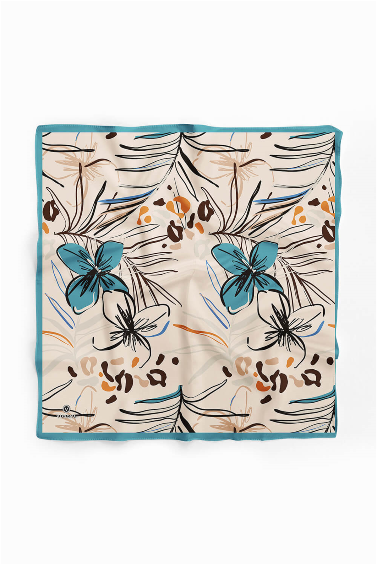 Saten İpek Çiçek Desenli Kadın Bandana