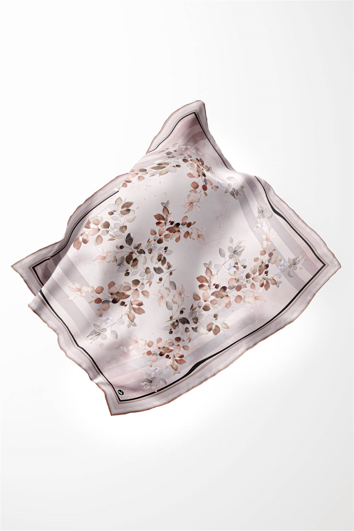 Twill Çiçek Desenli Bej Renkli 90x90 Eşarp (İpek İçermez) Kenar Dikiş Şekli El Dikişli