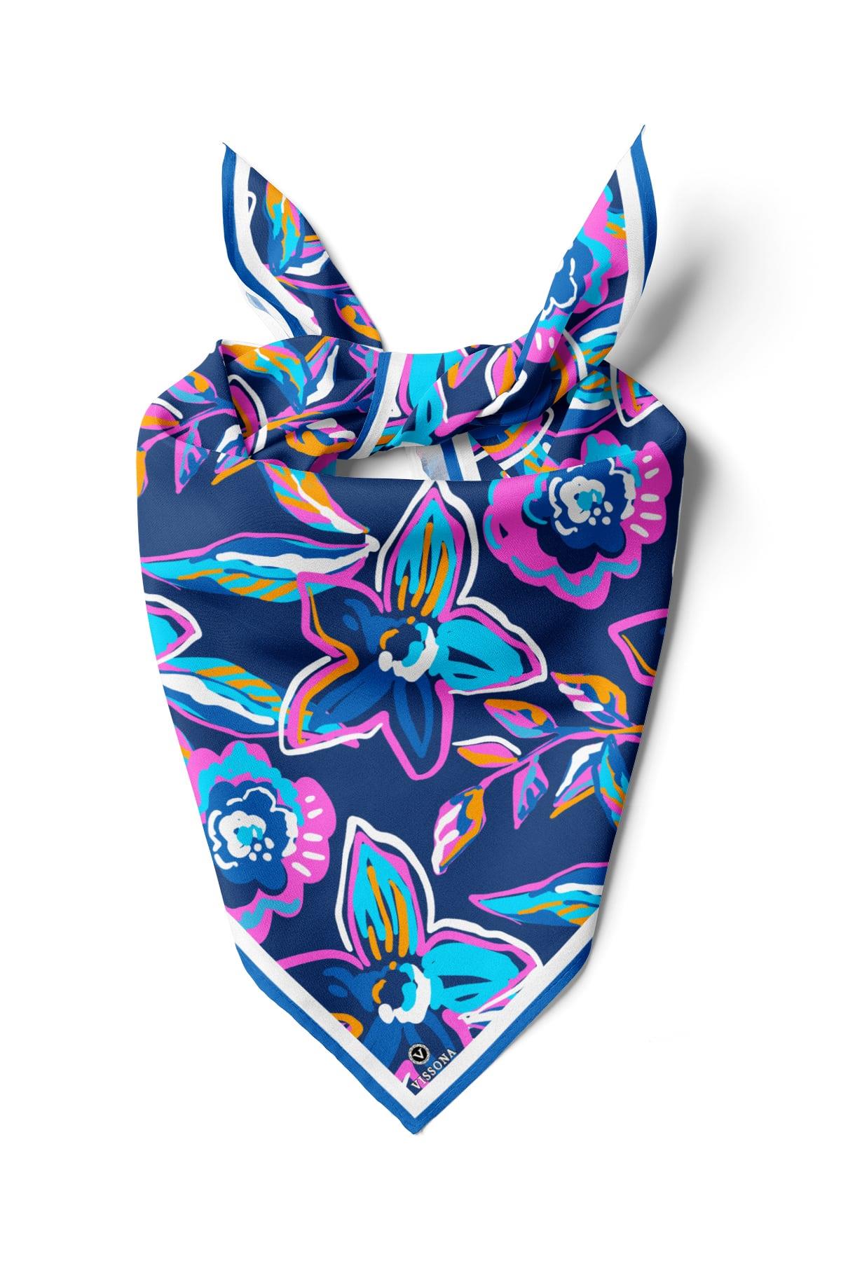 Vissona Çiçek Desenli İpek Bandana