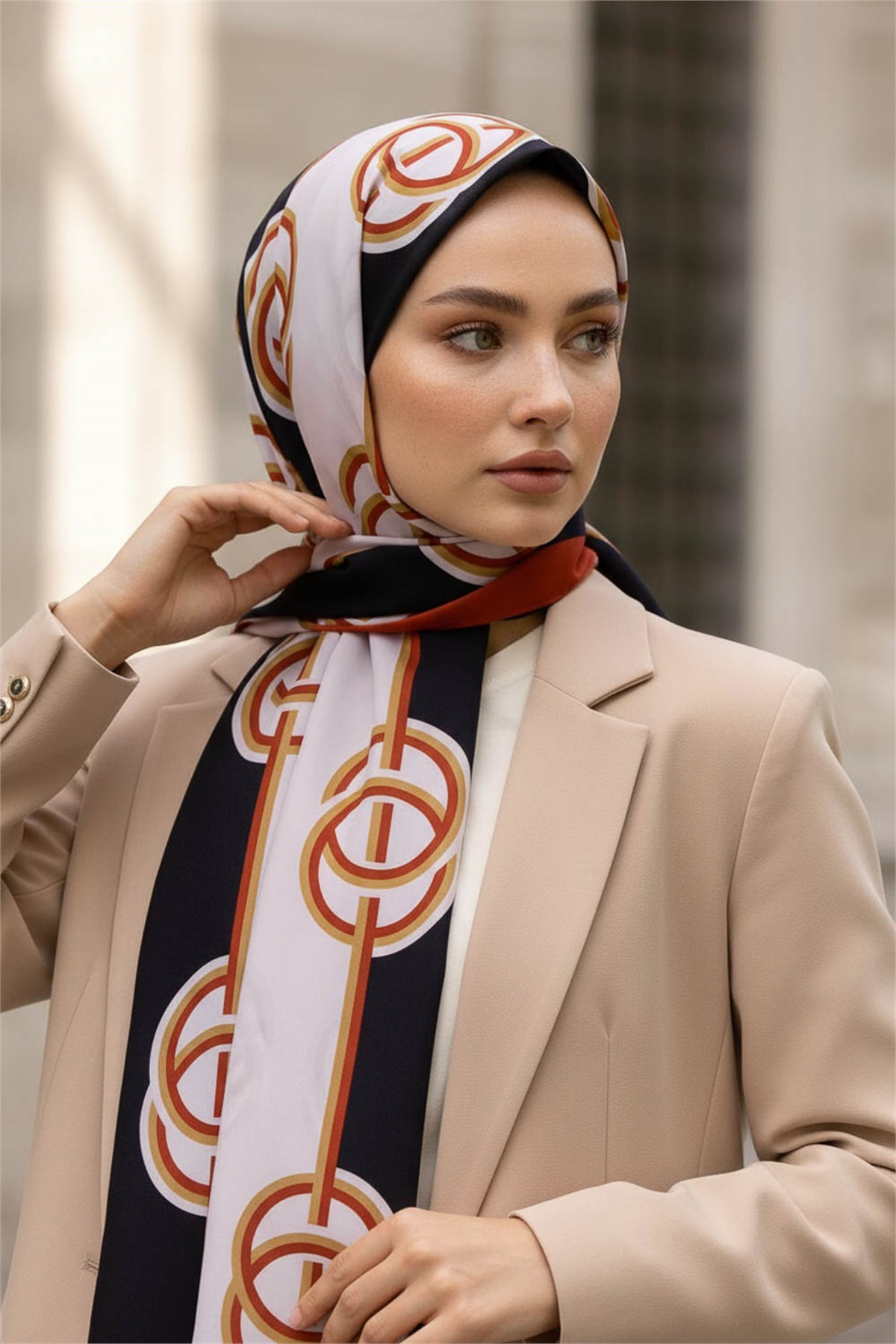KREP ÇİZGİLİ DESENLİ TABA RENKLİ 75X195 KIRIŞMAZ ŞAL