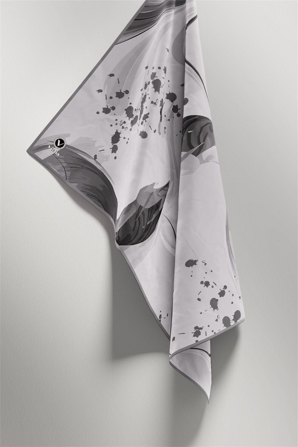 Twill Dalga Desenli Gümüş Renkli 90x90 Eşarp (İpek İçermez) Kenar Dikiş Şekli El Dikişli