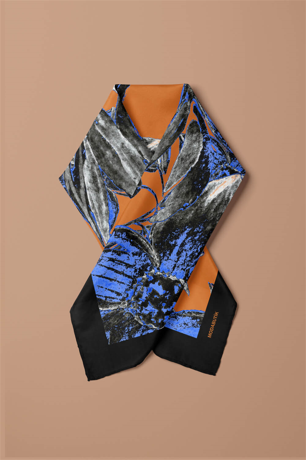 Y83 Kadın Çiçek Desenli Bandana 50x50 Mavi DG0466-22