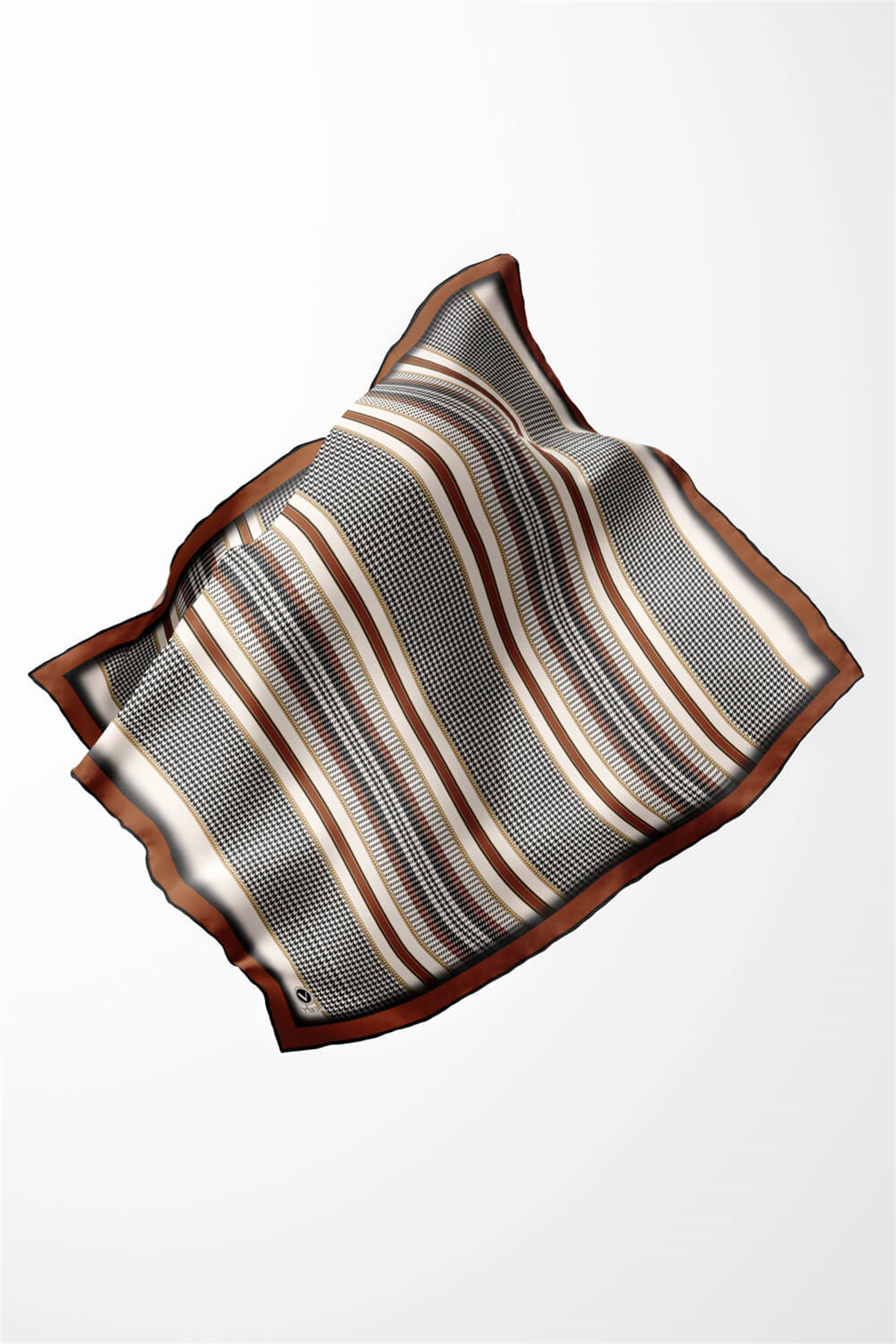 Twill Kazayaklı Şerit Desenli Taba Renkli 90x90 Eşarp (İpek İçermez) Kenar Dikiş Şekli El Dikişli