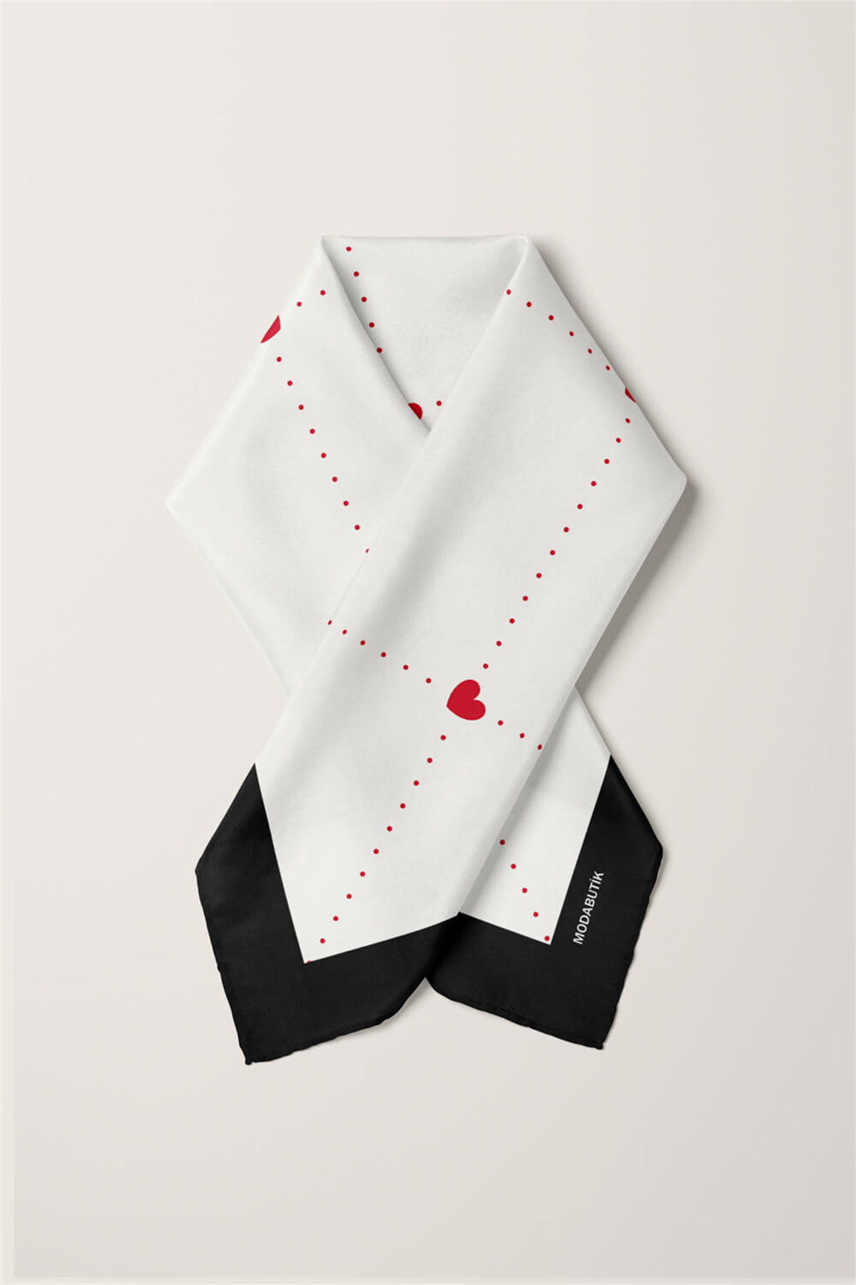 A50 Kadın Kare Kalp Desenli Bandana 50x50 DG0268-22