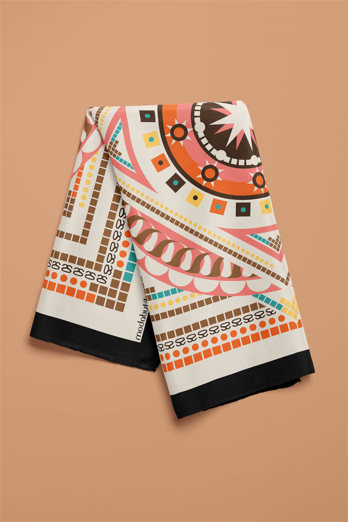 G32 Kadın Pembe Turuncu Siyon Desenli 50x50 Bandana