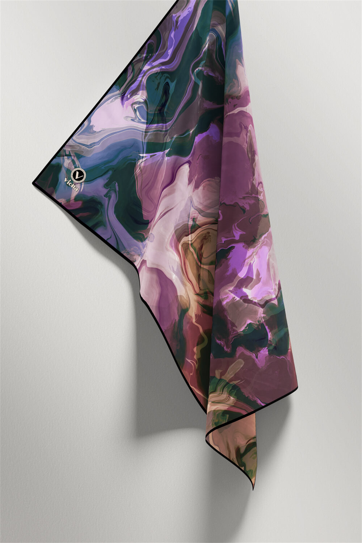 Twill Batik Desenli Petrol Yeşili Renkli 90x90 Eşarp (İpek İçermez) Kenar Dikiş Şekli El Dikişli
