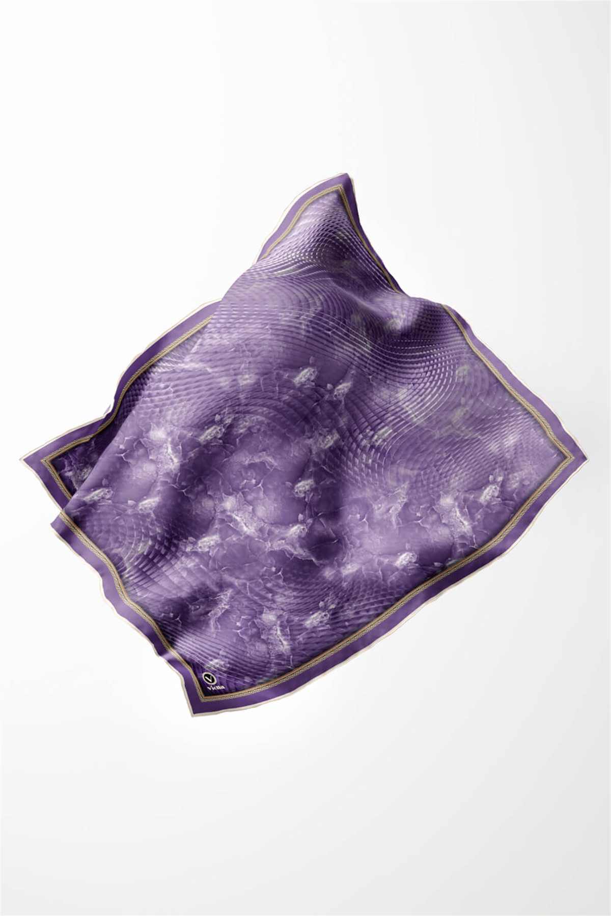 Twill Batik Desenli Mor Renkli 90x90 Eşarp (İpek İçermez) Kenar Dikiş Şekli El Dikişli