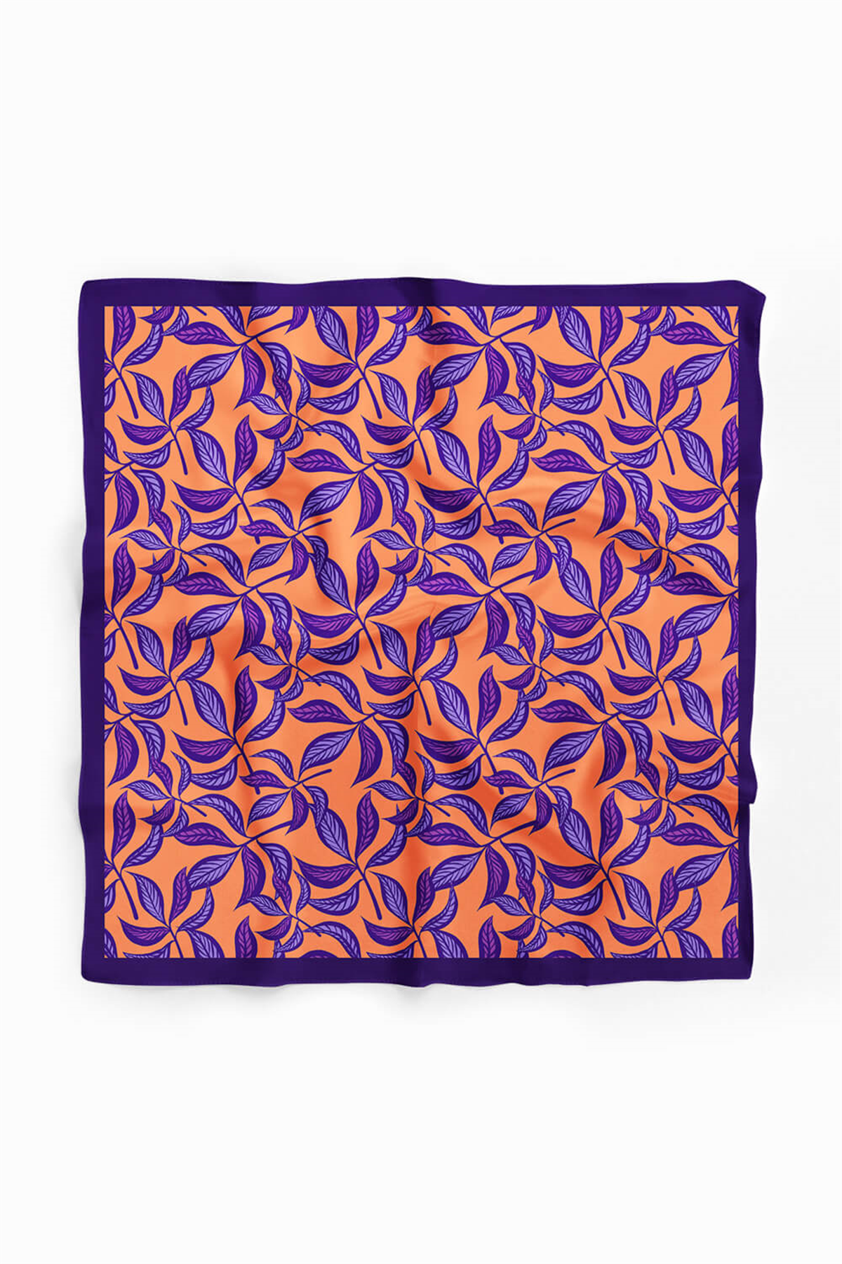 Kadın Mor Turuncu Basil Desenli 50x50 Bandana HYL DG0801-22