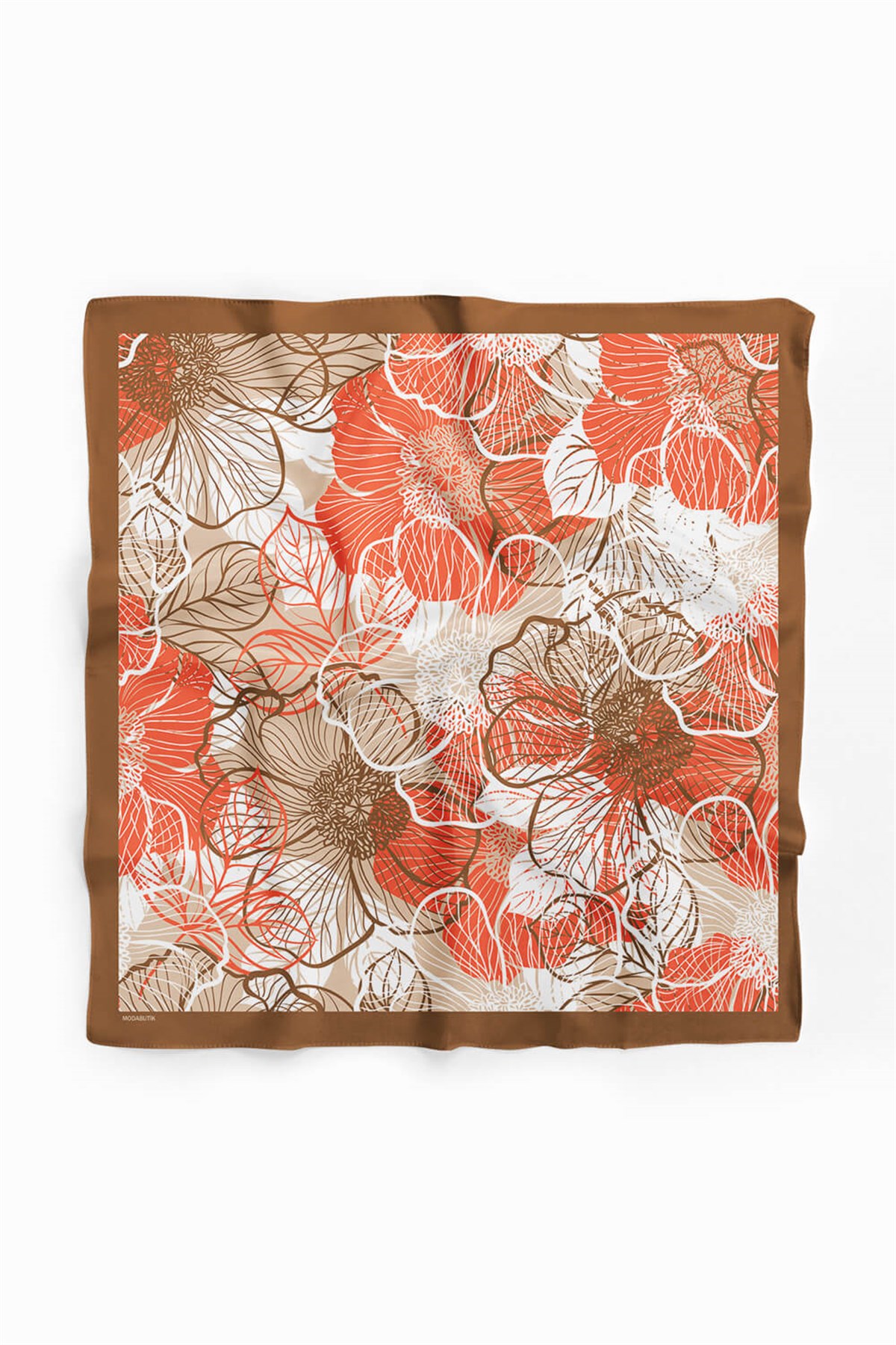 Violla F8 Kadın Çiçek Desenli Bandana 50x50 Pudra Kahve - DG0111
