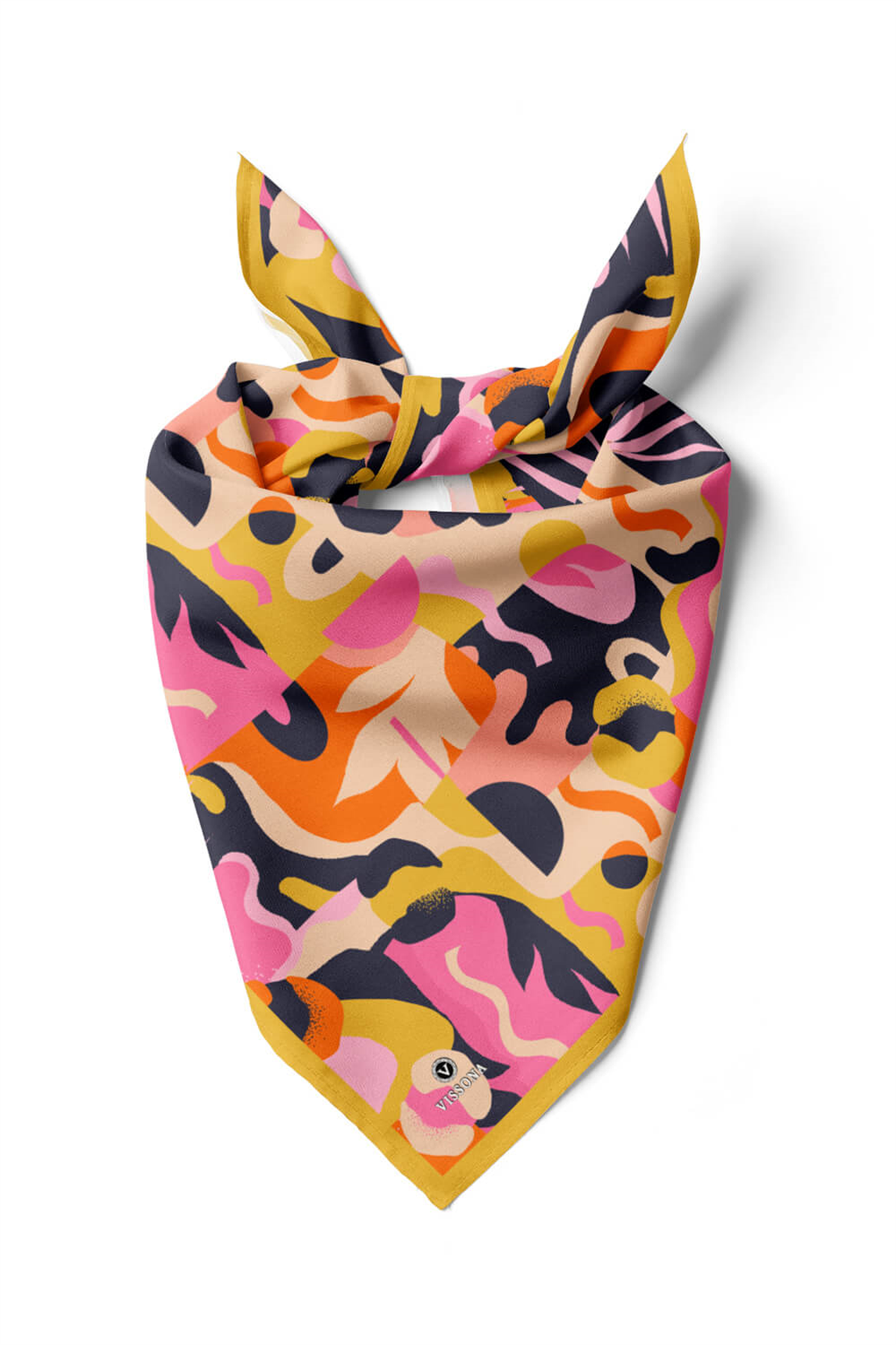 Saten İpek Geometrik Desenli Kadın Bandana