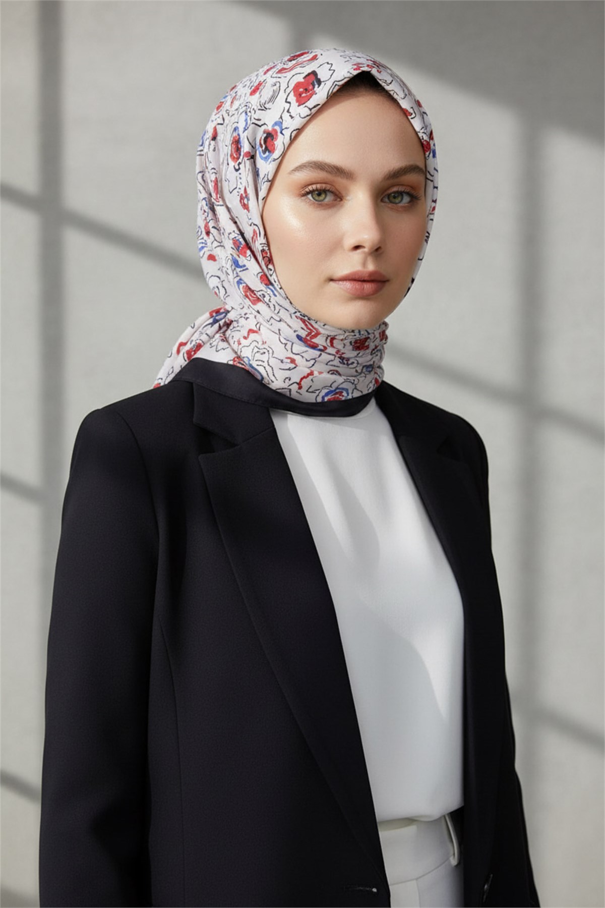 KREP ÇİÇEKLİ KIRMIZI - İNDİGO RENKLİ 75X195 KIRIŞMAZ ŞAL