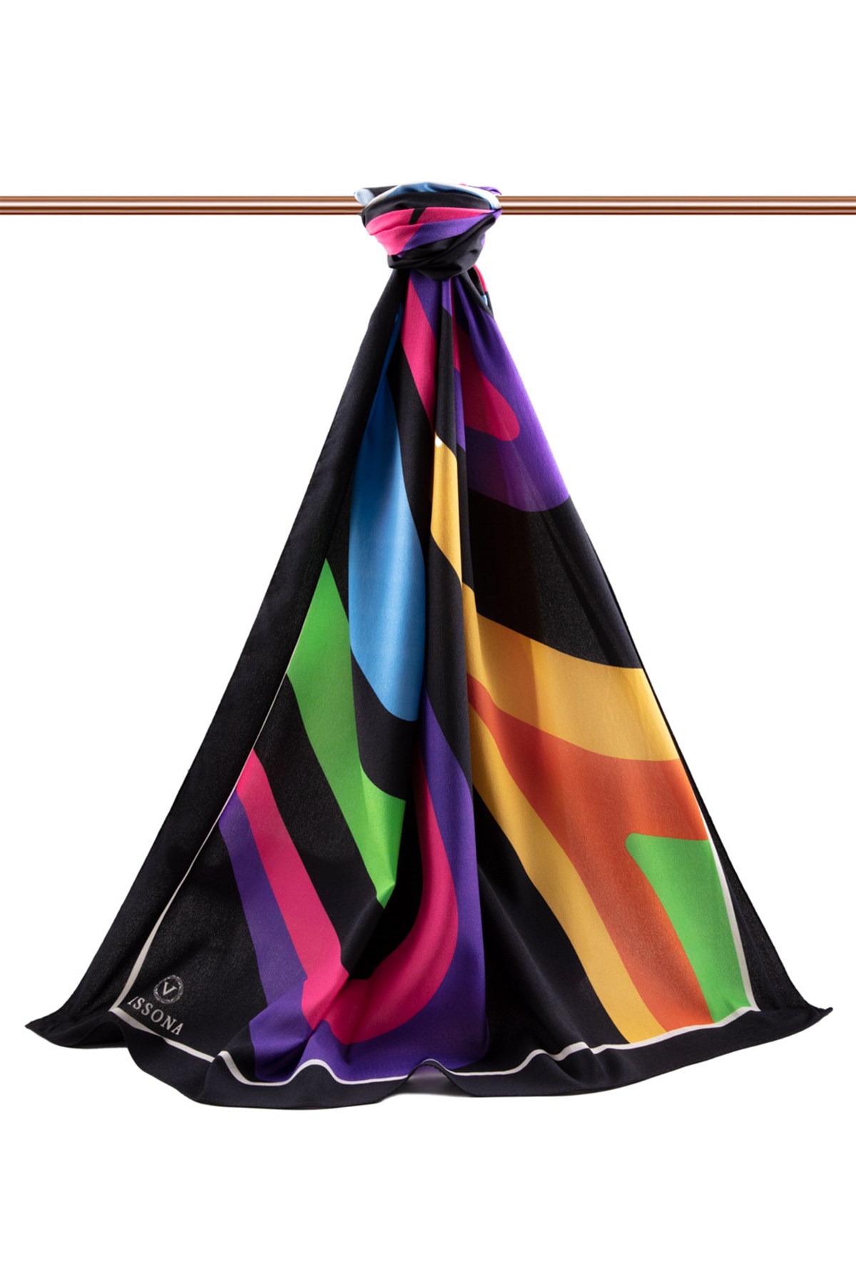 KREP GEOMETRİK DESENLİ SİYAH RENKLİ 75X195 KIRIŞMAZ ŞAL