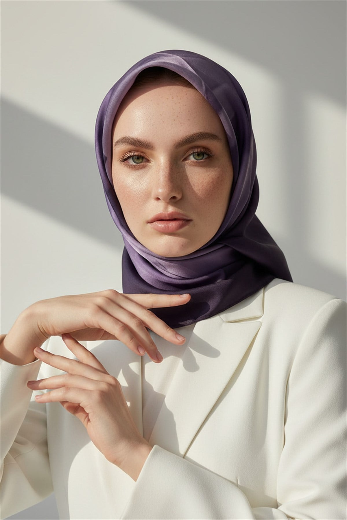 %100 Twill İpek Gül Desenli Lila Renkli 90x90 Eşarp Dikim Şekli : El Dikişi