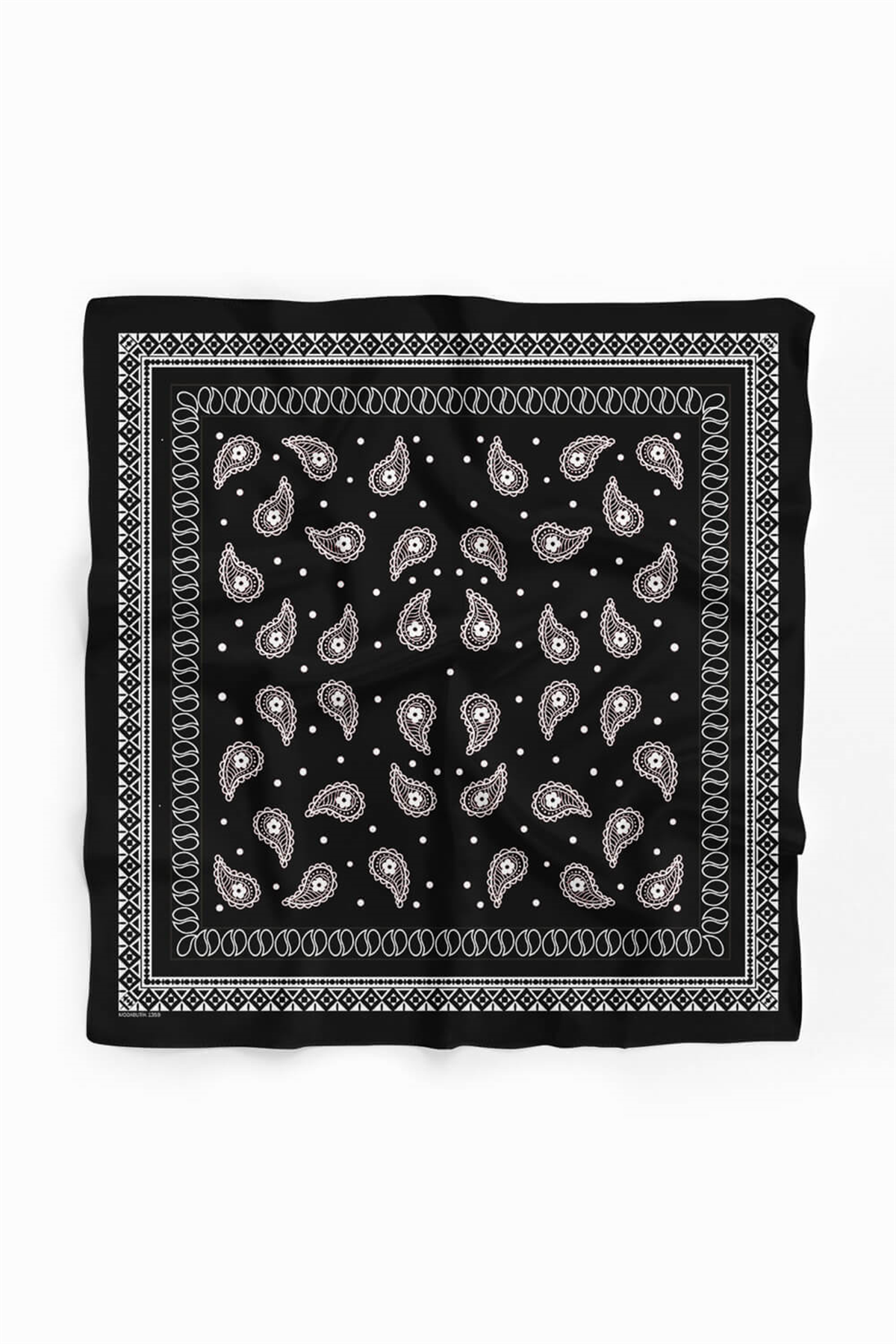 F46 Kadın Siyah Beyaz Şal Desenli 50x50 Bandana HYL DG01359-22