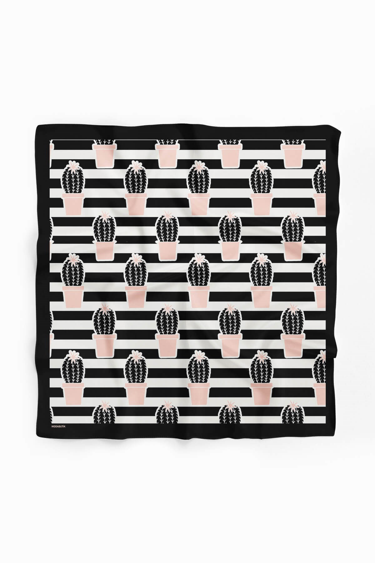 Violla Kadın Kaktüs Desenli Bandana 50x50 Siyah Pudra DG0148-22 Snz
