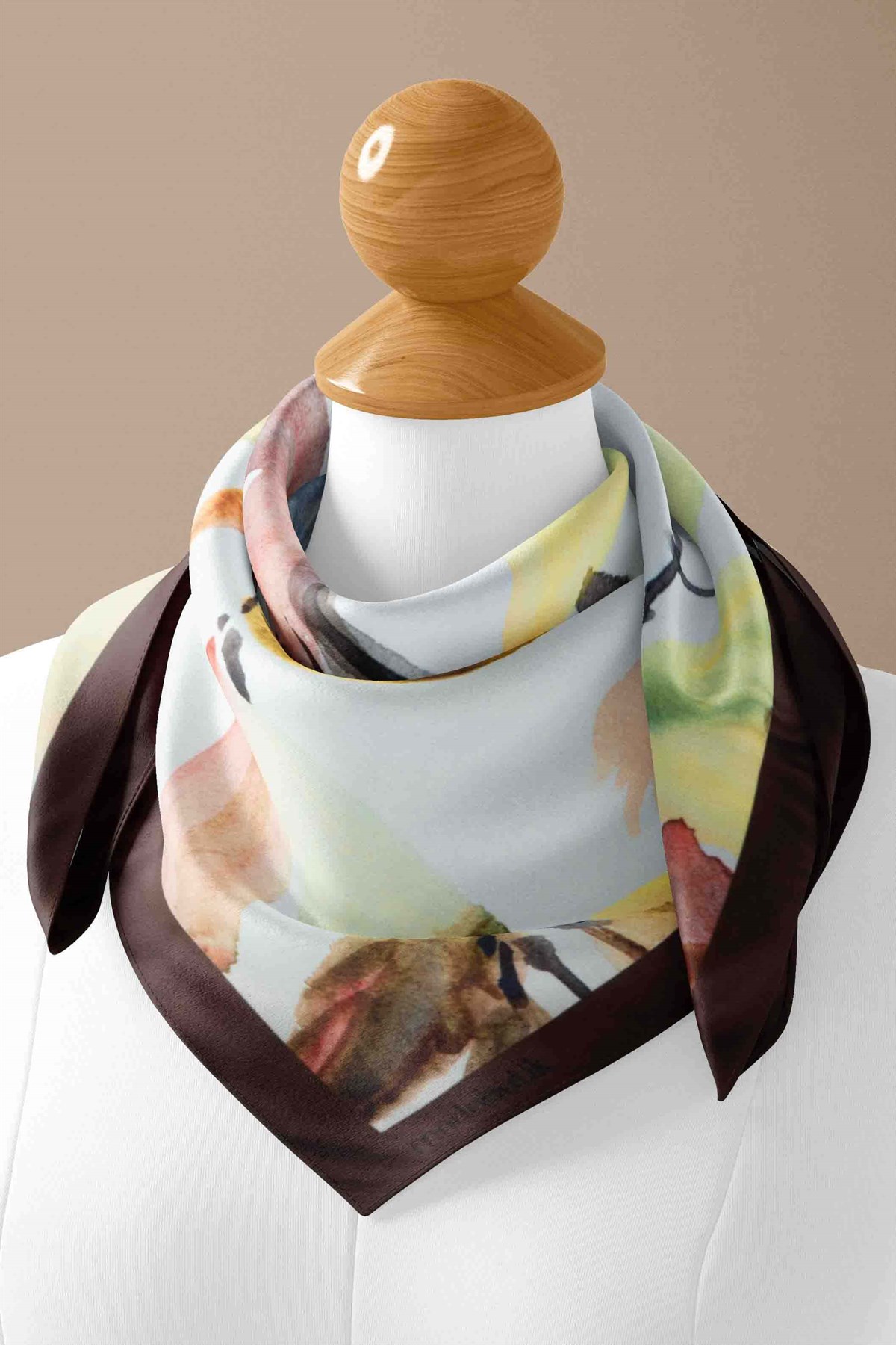 Violla B108 Kadın Yaprak Desenli Bandana 50x50 Yeşil Kahverengi DG0443-22 Snz