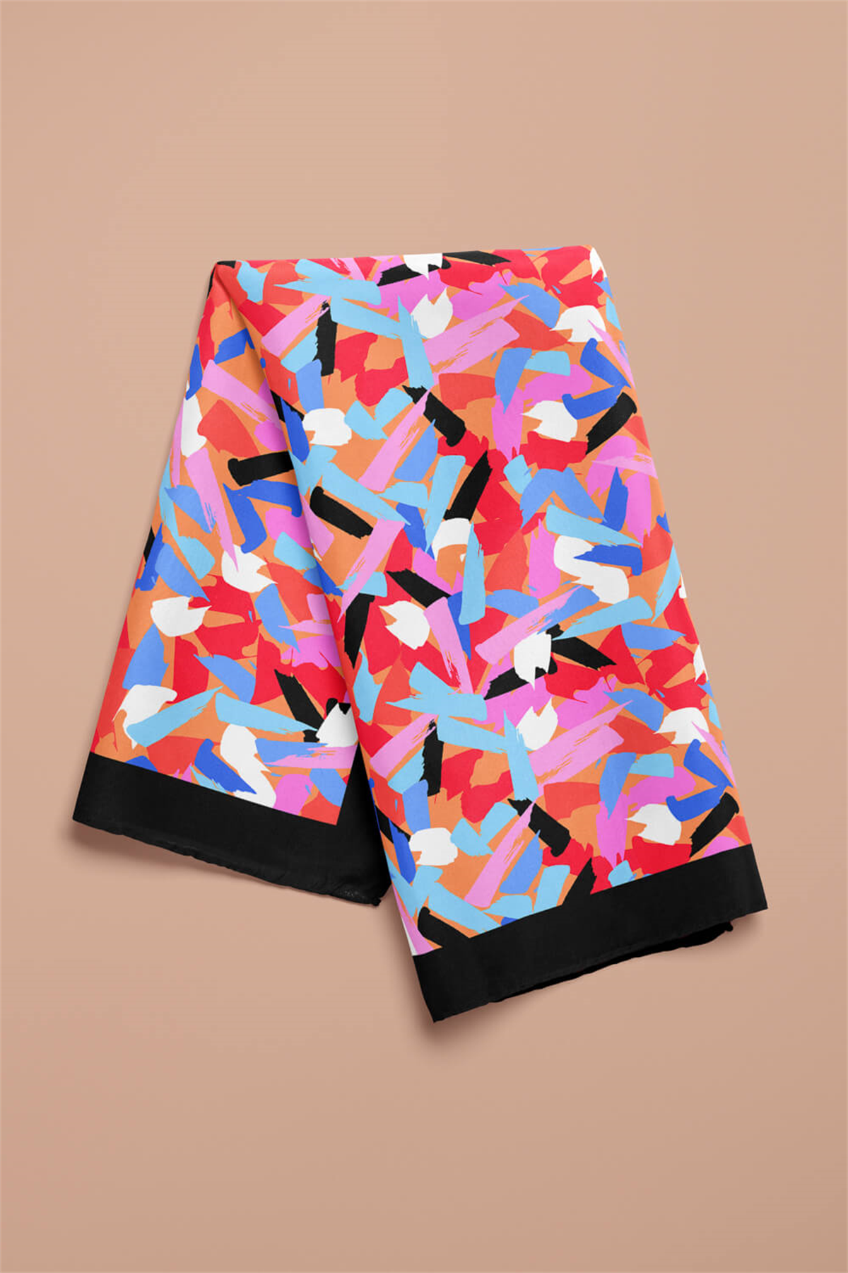 B39 Kadın Çok Renkli Fırça Efekli Desenli 50x50 Bandana HYL DG0758-22