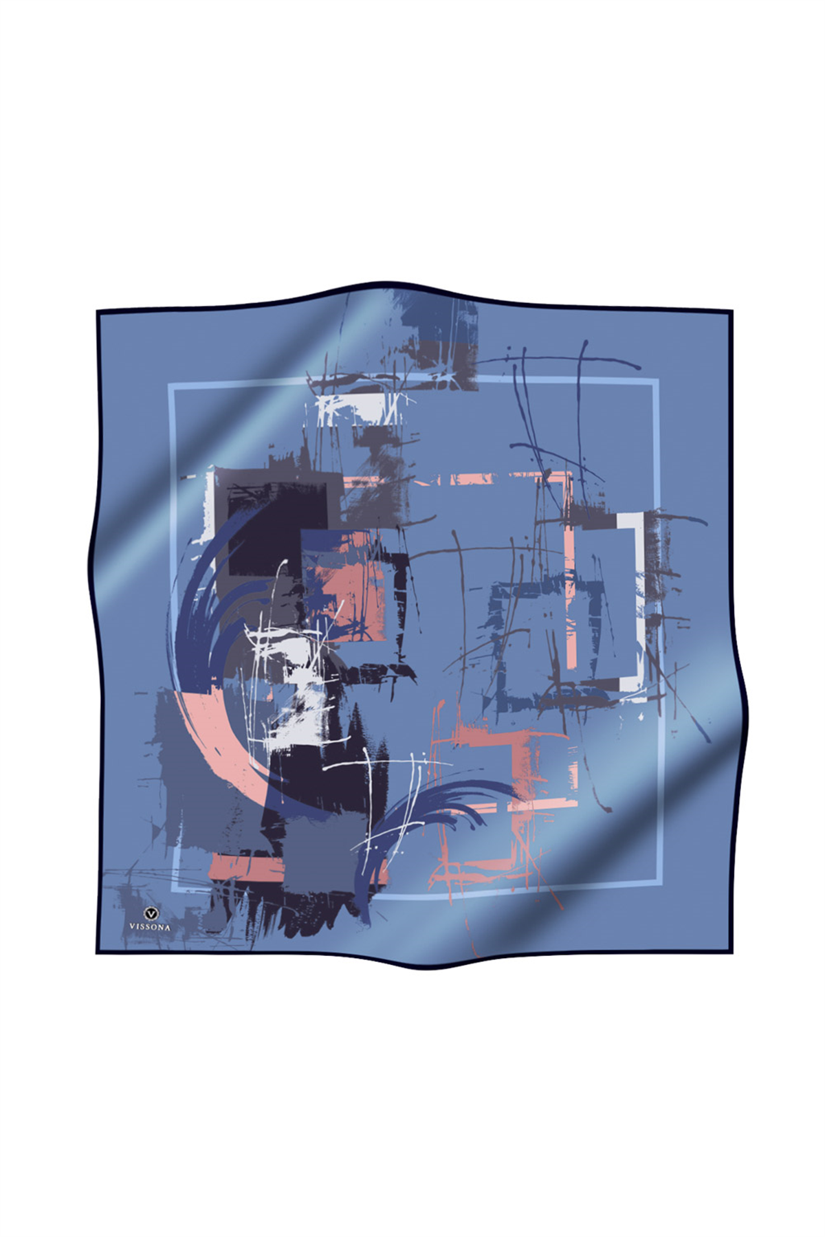 % 57 İPEK % 43 VİSKON Twill İpek Geometrik Desenli İndigo - Gül Kurusu Renkli 90x90 Eşarp Dikim Şekli : El Dikişi