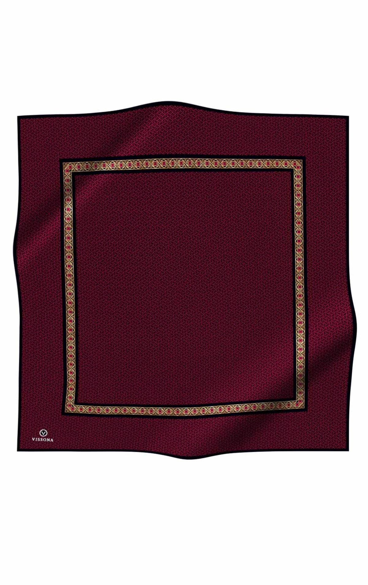 % 57 İPEK % 43 VİSKON Twill İpek Geometrik Desenli Bordo - Siyah Renkli 90x90 Eşarp Dikim Şekli : El Dikişi