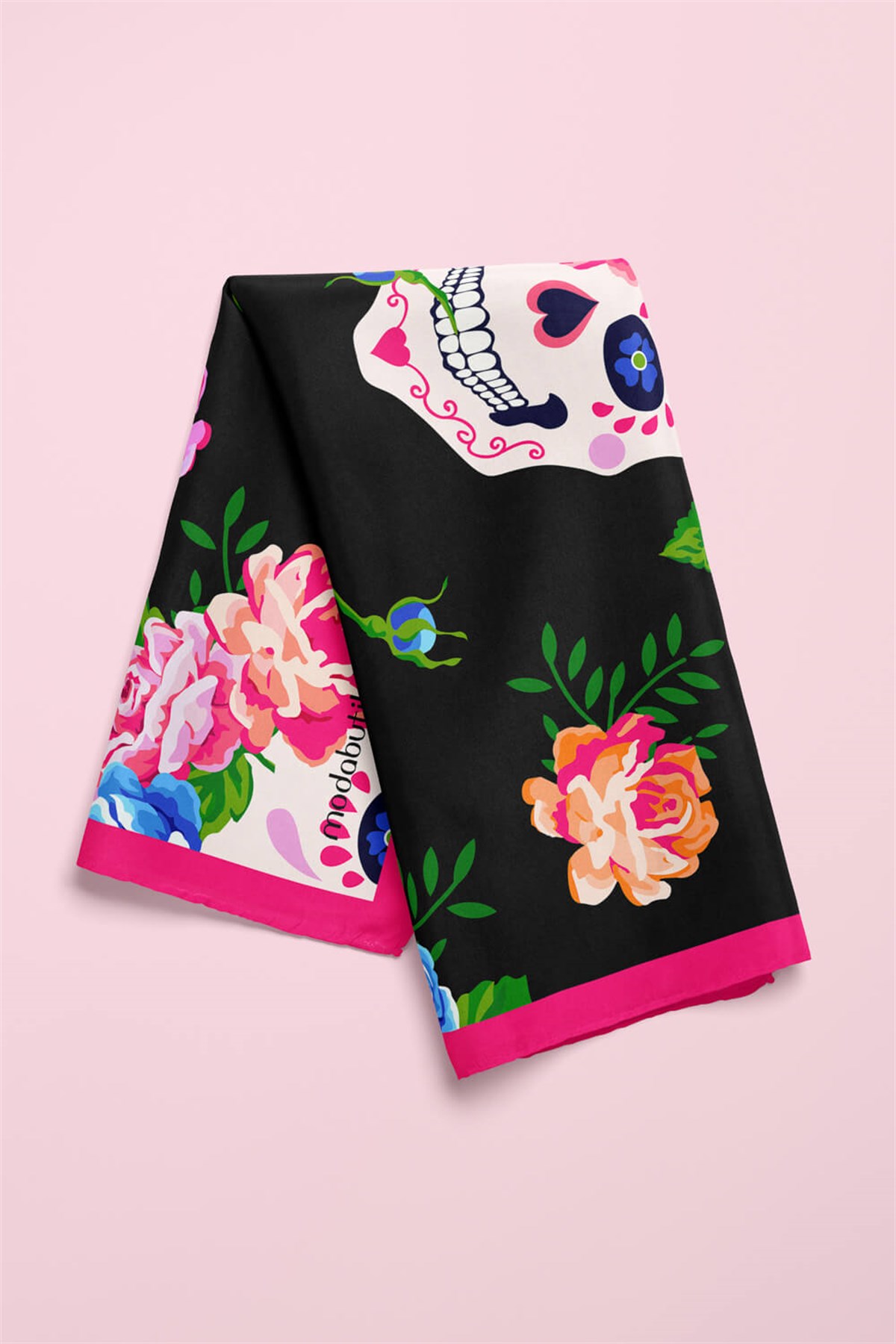 B25 Violla Kurukafa Desenli Çiçekli Bandana