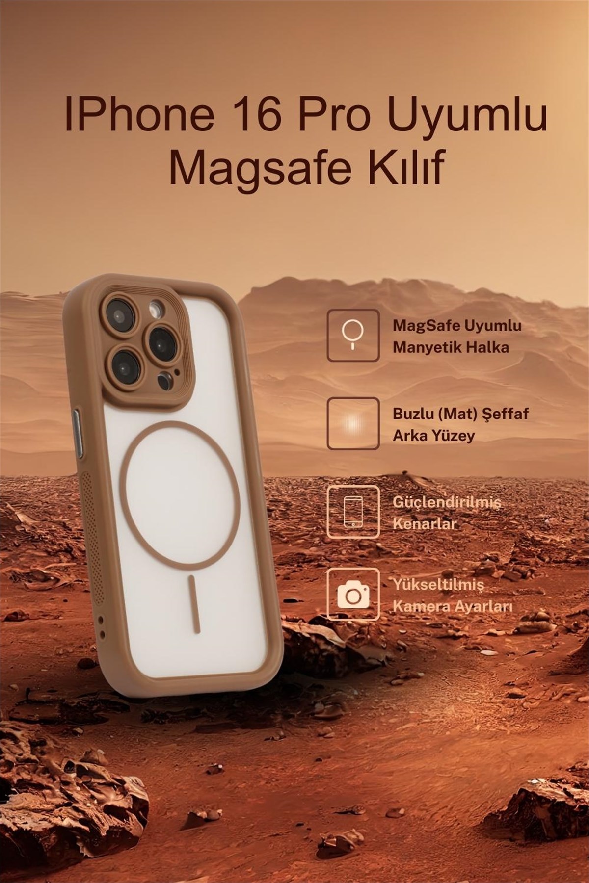 iPhone 16 Pro Kılıf – Kamera Korumalı – MagSafe Uyumlu – Haki Renk – Mat Silikon Telefon Kılıfı