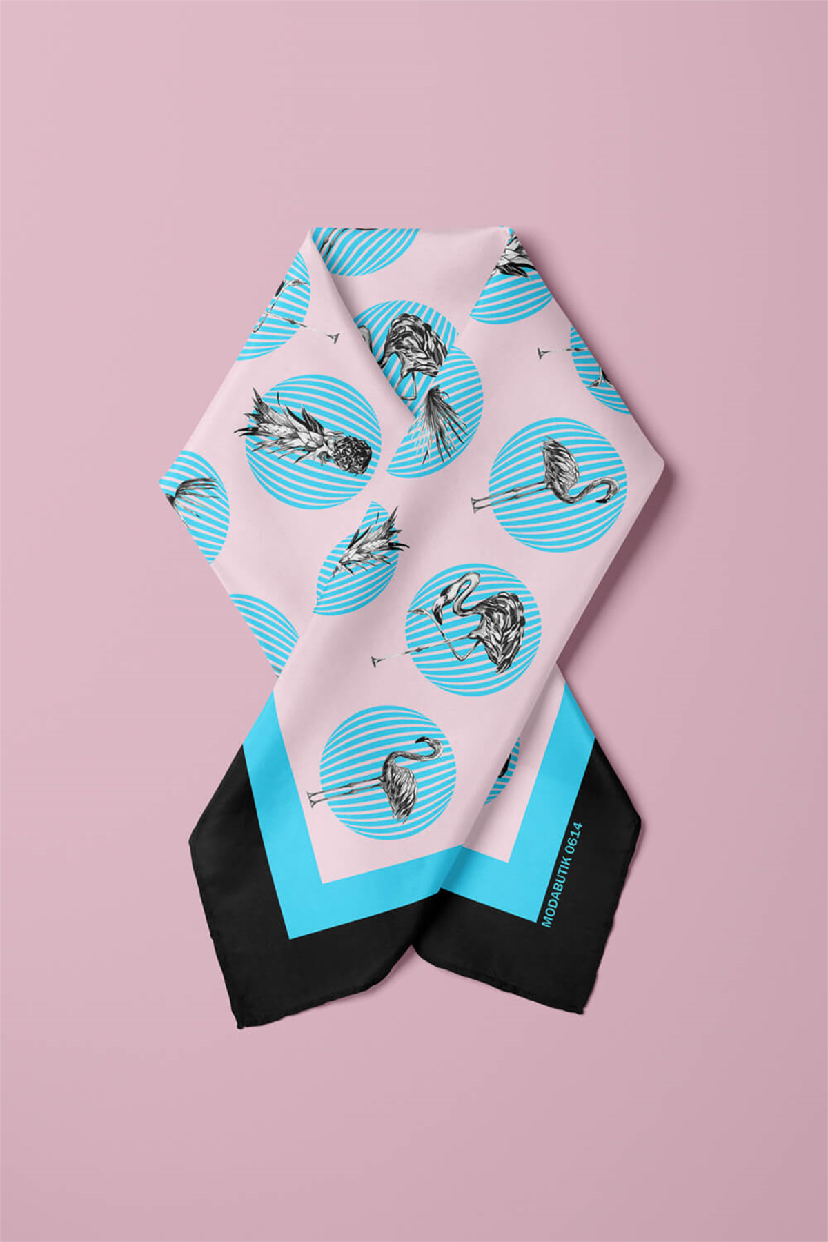 Kadın Mavi Flamingo Desenli 50x50 Bandana DG0614-22