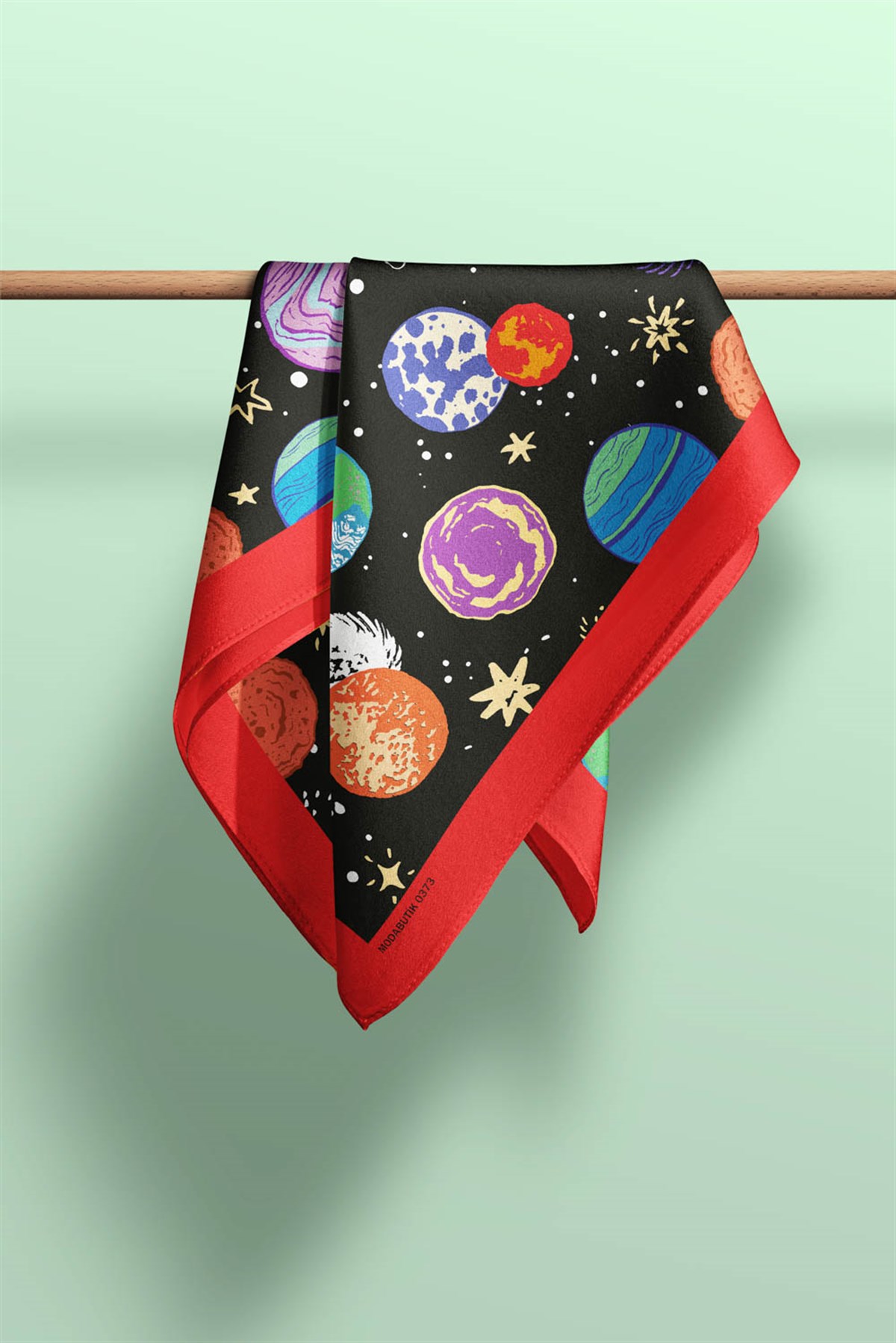 Violla B104 Kadın Gezegen Desenli Bandana Siyah Sarı Mavi DG0373-22 Snz