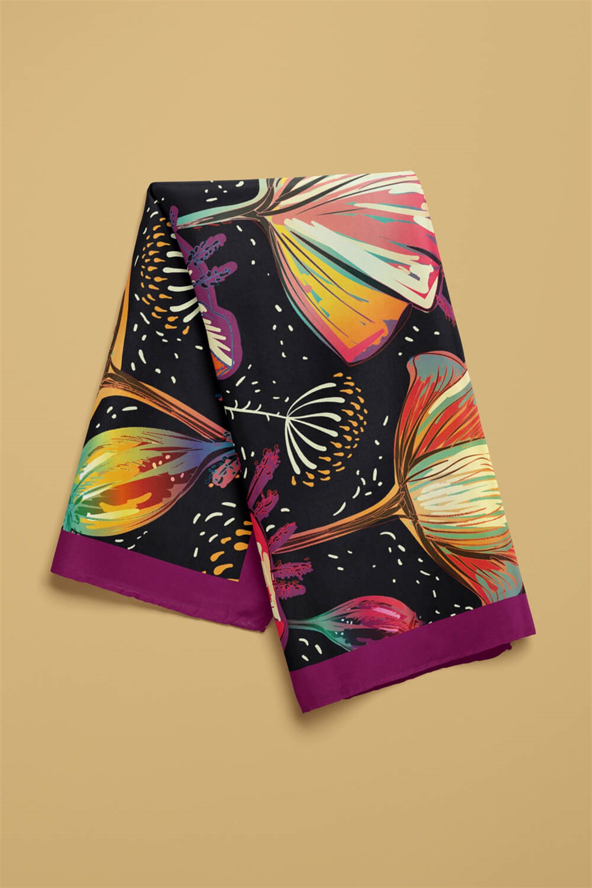 Violla B33 Kadın Flow Desenli Bandana 50x50 Siyah DG0173-22