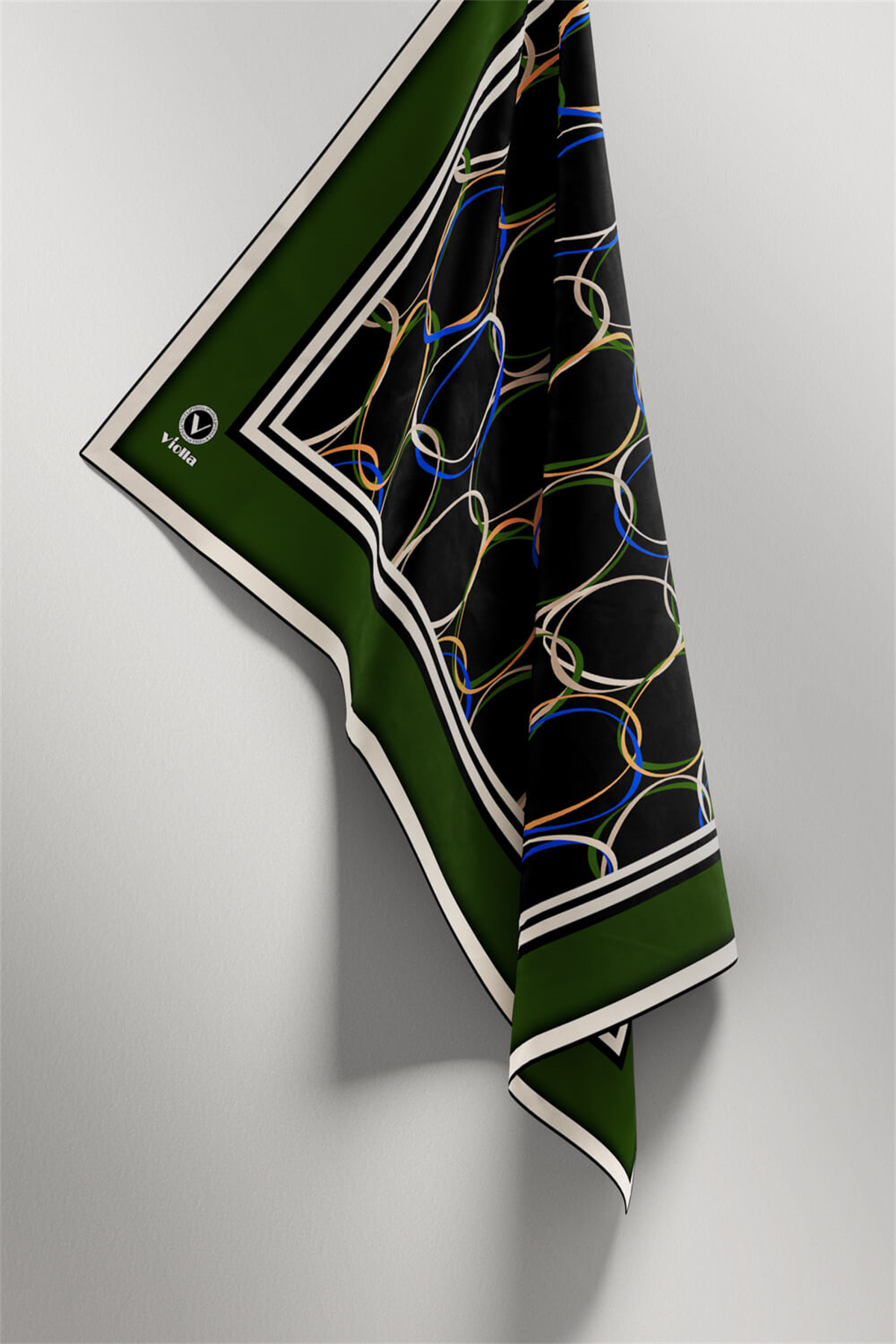 Twill Halka Desenli Zümrüt Yeşili Renkli 90x90 Eşarp (İpek İçermez) Kenar Dikiş Şekli El Dikişli