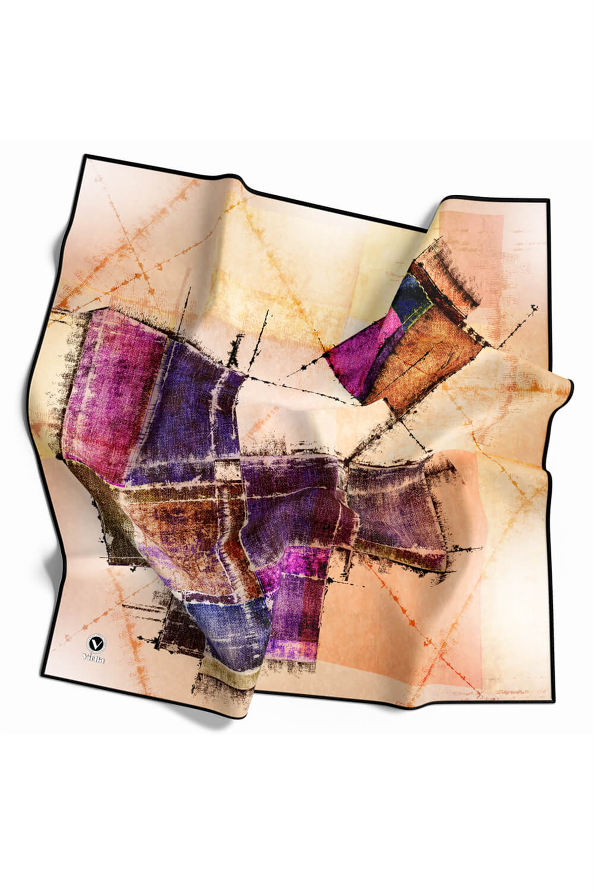 Twill Yamalı Ve Geometrik Desenli Lila Renkli 90x90 Eşarp (İpek İçermez) Dikim Şekli : El Dikişi