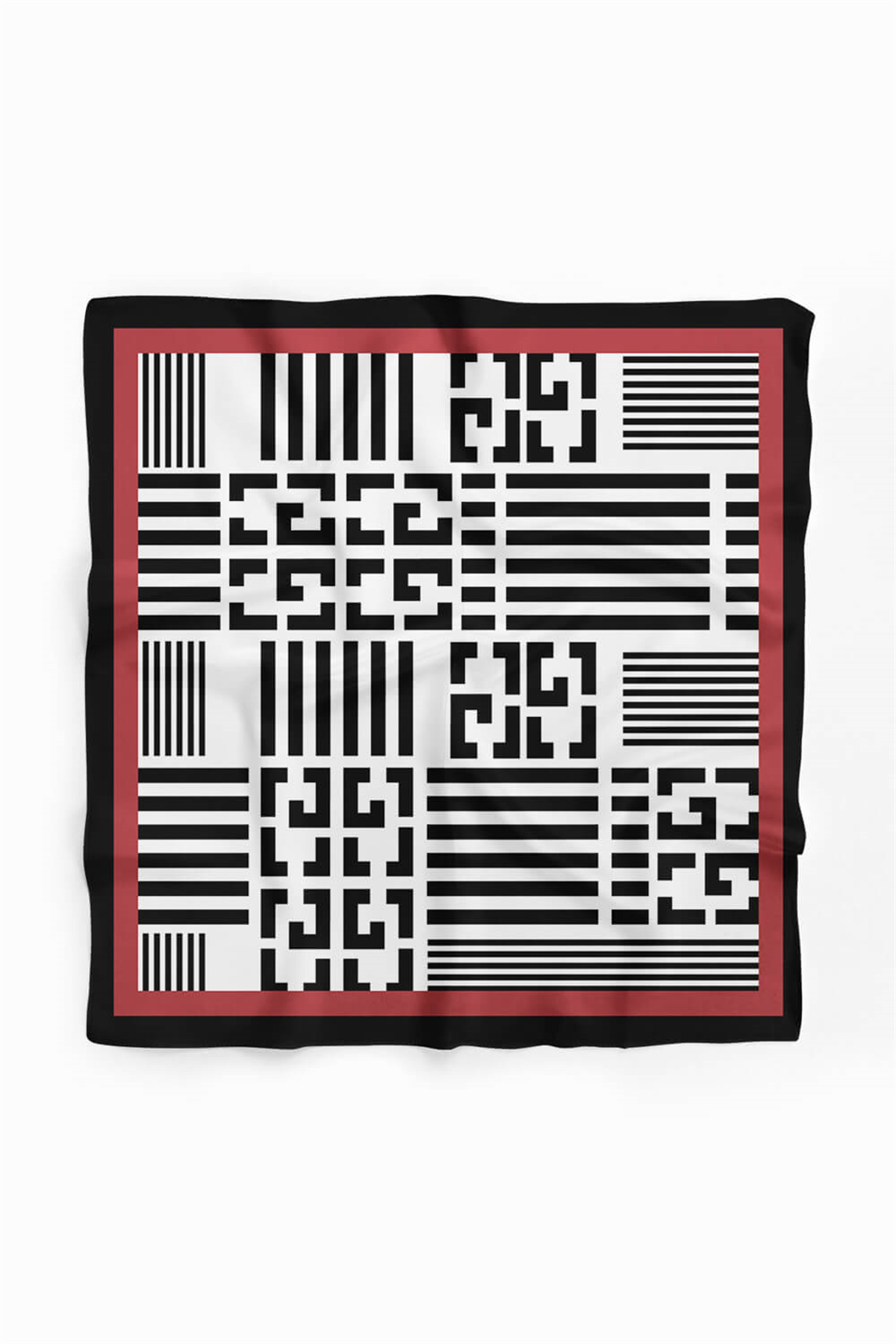 Kadın Siyah Beyaz Geometrik Desenli 50x50 Bandana HYL DG01510-22
