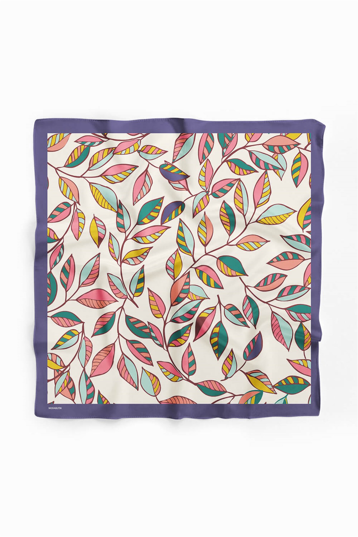 Violla Y49 Kadın Yaprak Desenli Bandana 50x50 Turuncu Beyaz Yeşil DG0452-22