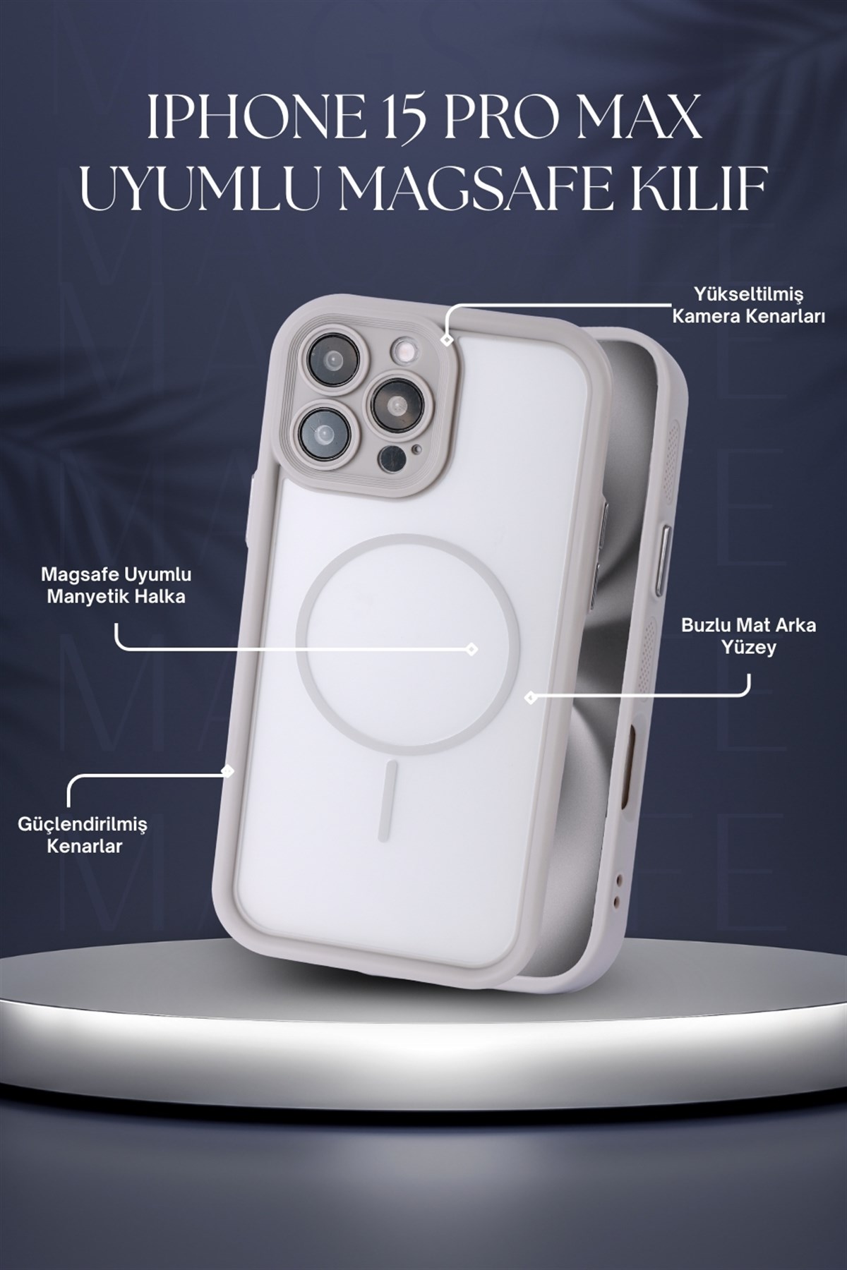 iPhone 14 Pro Max Uyumlu Kamera Korumalı Magsafe Wireless Şarj Özellikli Mat Silikon Gri renkli Silikon Telefon Kılıfı